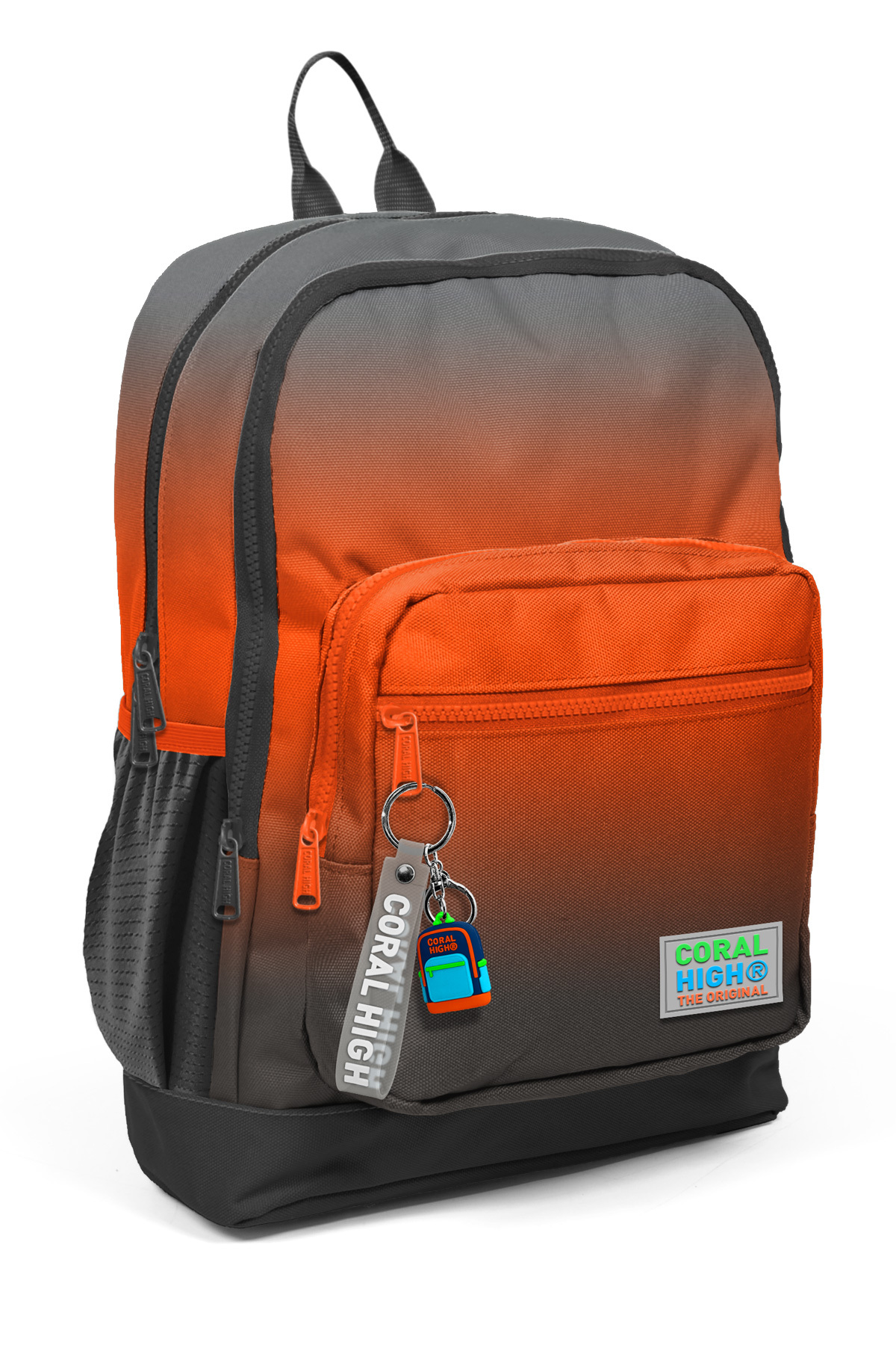 Orange Grey Four Compartment School Backpack with Toggle 23748
