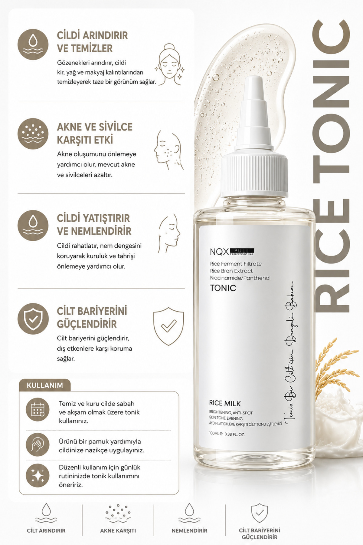Rice Milk Tonik Pirinç Özlü Aydınlatıcı Leke Karşıtı Cilt Tonu Eşitleyici Tonik 100 ml — sh43 — تصویر 3 از 4