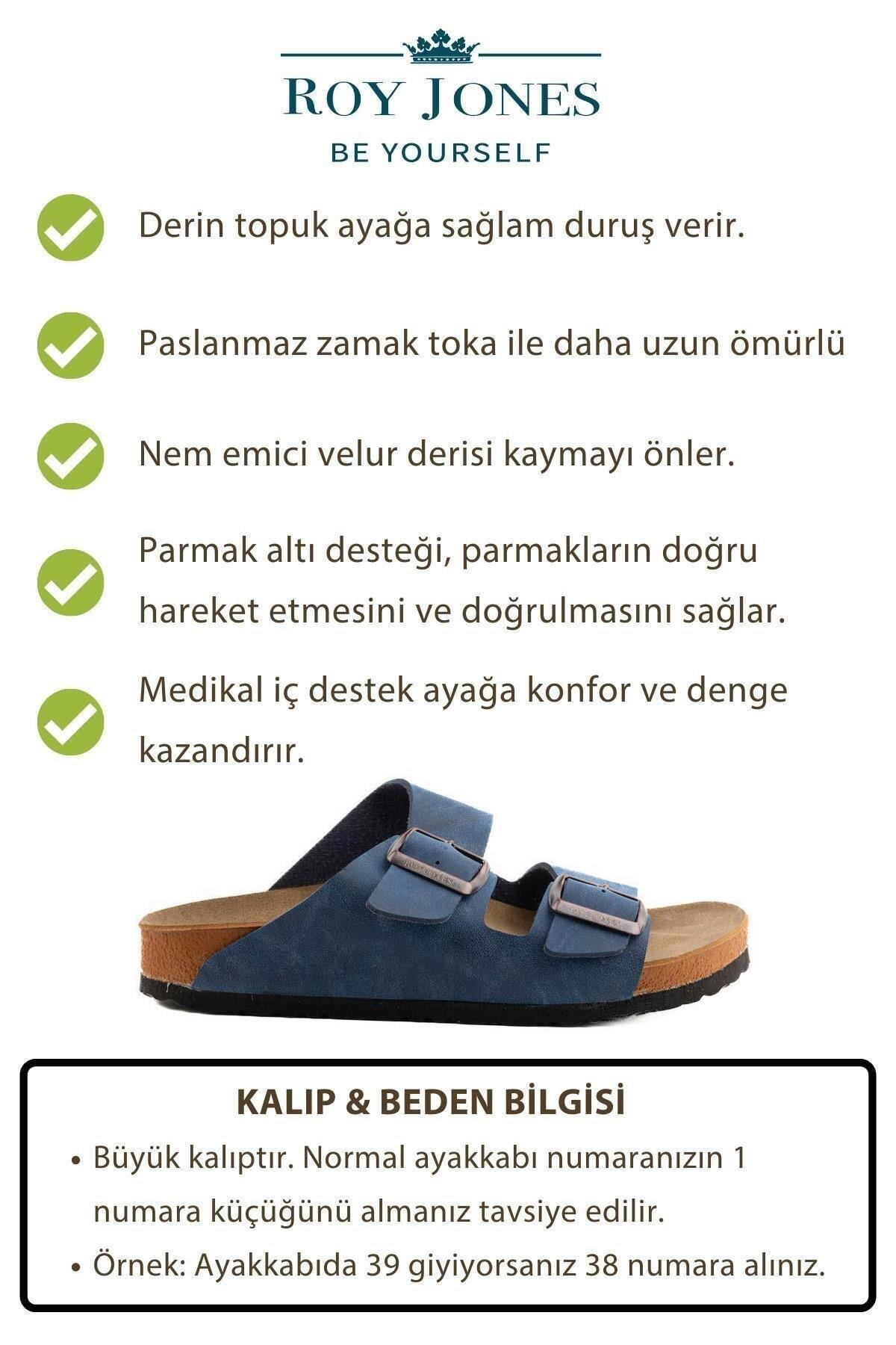 Roy Jones Unisex Ortopedik Tabanlı Konfor Modeli Terlik Çift Bantlı Tokalı Günlük Rahat Dışarı Ev Içi Terliği görsel 4