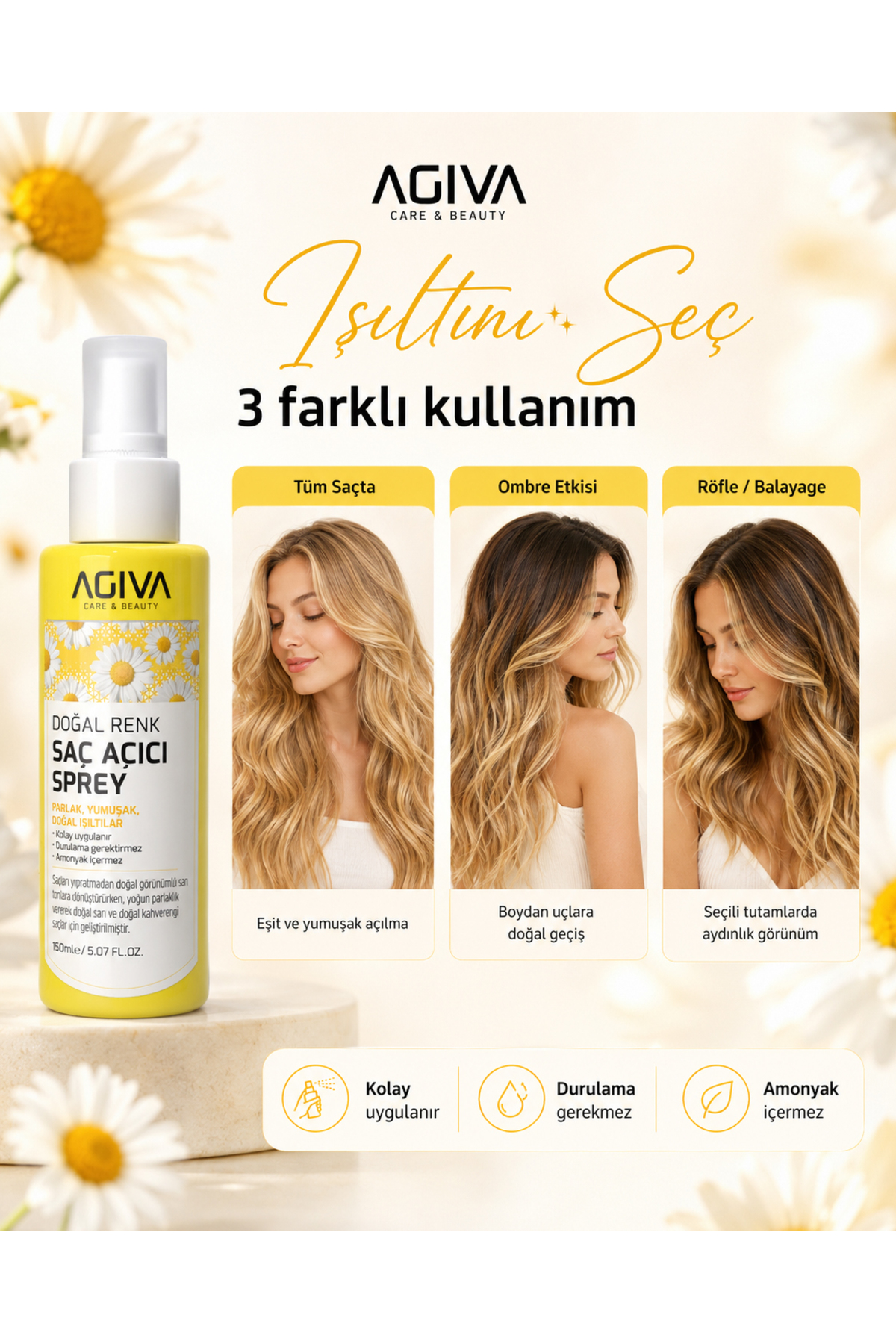 Ultra Shine Doğal Renk Saç Açıcı Sprey 150ml - 100Ml Biberiye Suyu Hediye — 001-SAC-003 — تصویر 4 از 7