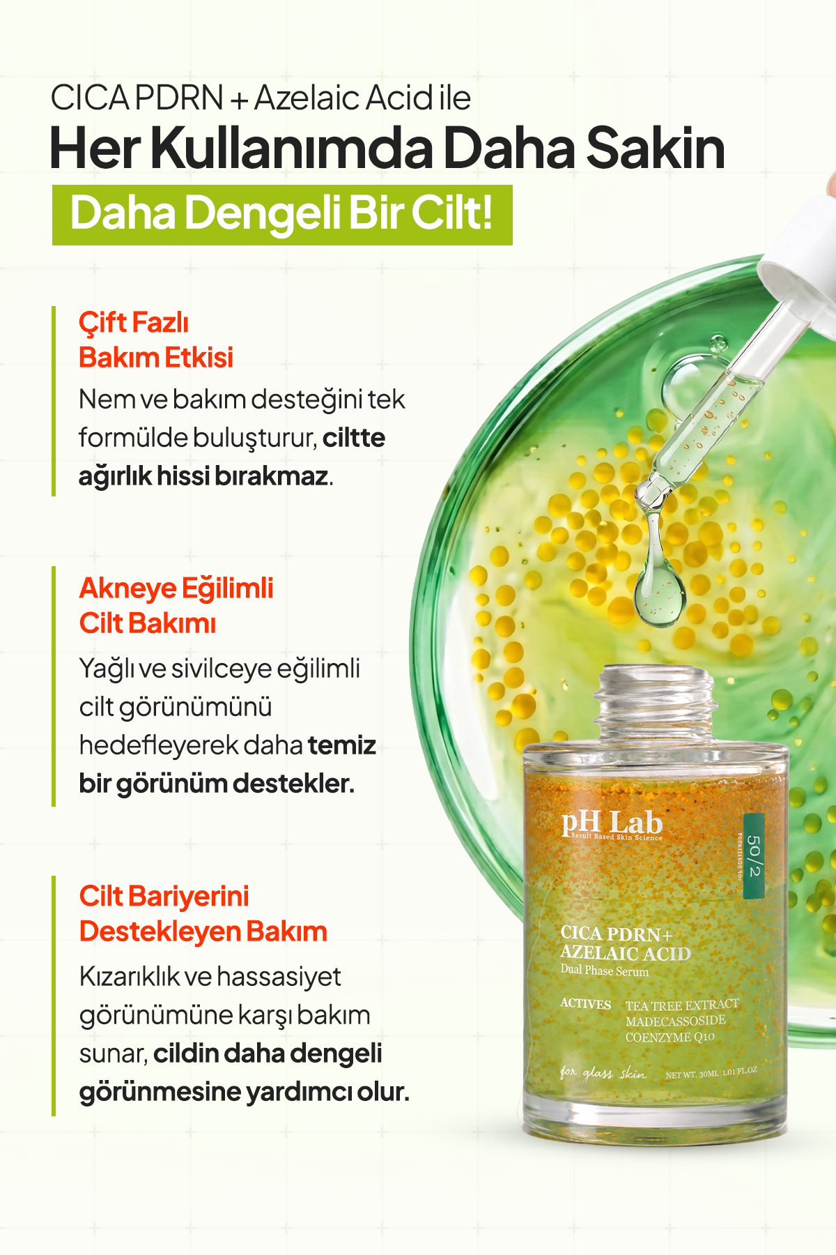 PhLab Akneye Eğilimli Ciltler için CİCA + AZELAIC ACID Çift Fazlı Dengeleyici Serum — PHCAS-01 — تصویر 7 از 8