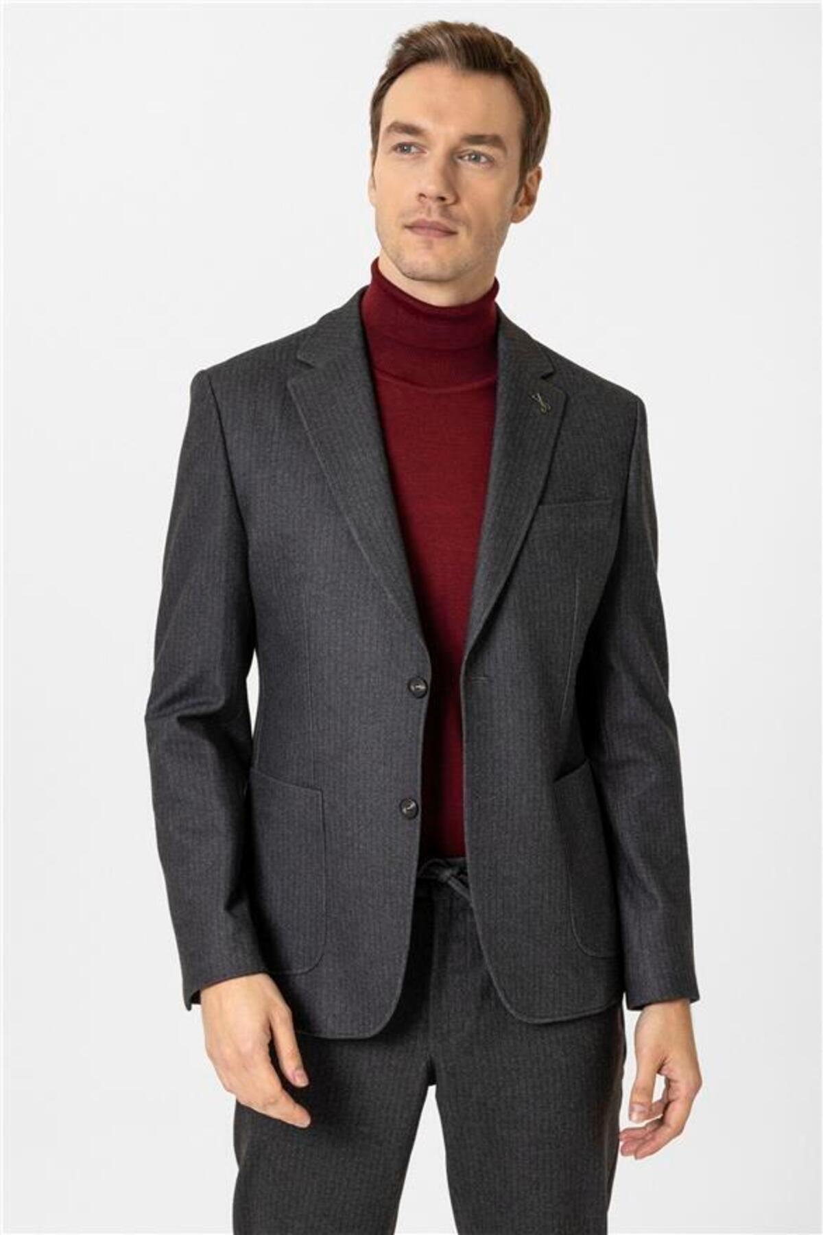 Koyu Kahve Slim Mono Yaka Torba Cep 6 Drop Takım Elbise — مشکی TK1006900332 — تصویر 3 از 7