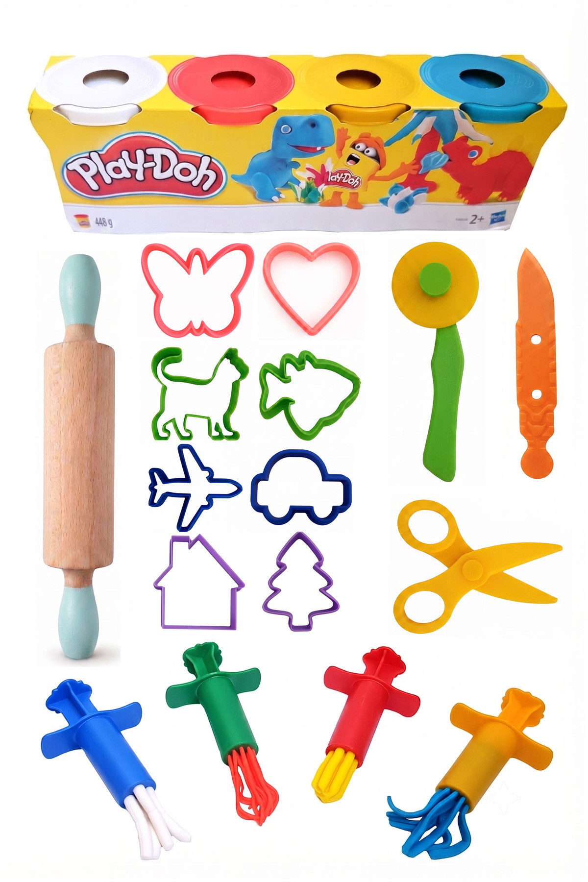 Play Dough Set ( Play Dough with Play Doh 4, Roller, Shape Molds and Injector Press Set )