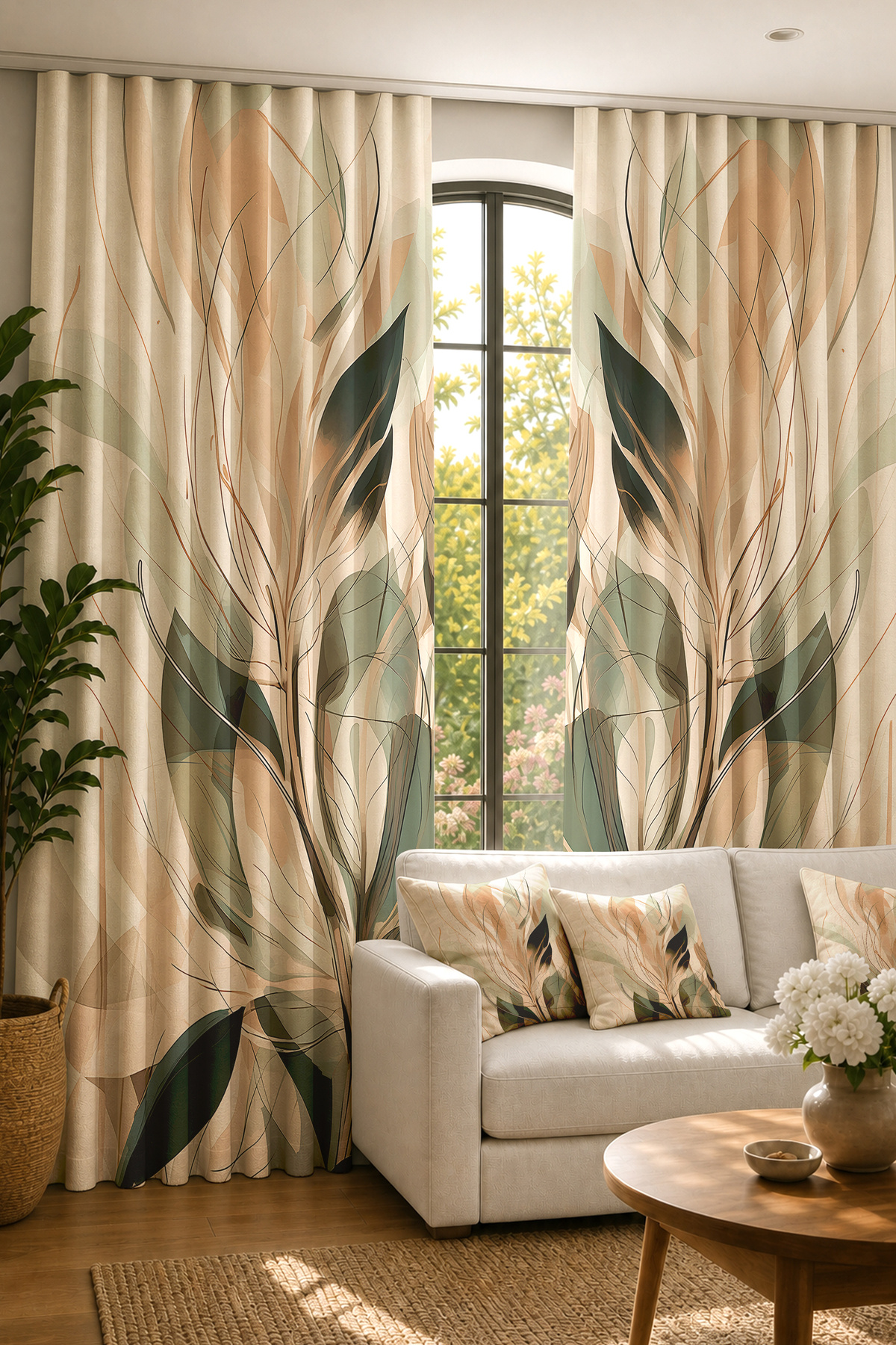 Digital Printed Patterned Decorative Background Curtain ''leaves' '(SINGLE WING - IP ADJUSTED EXTRAPHOR)