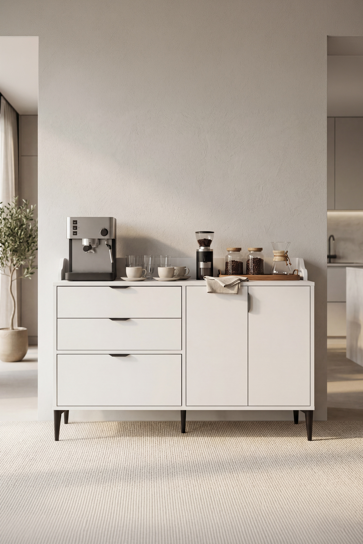 Harmony Maxi 2 Drawer 3 Lid Coffee Corner 128x91x44cm White - Modern Design