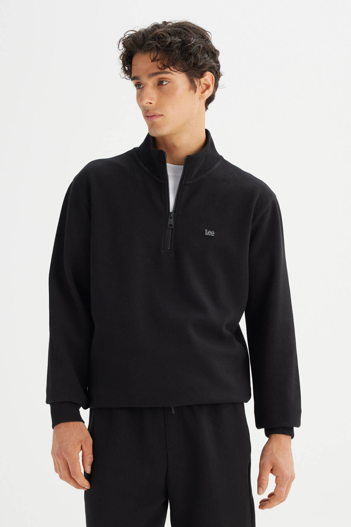 Lee Regular Fit Normal Cut Hooded Zipper Detailed Black Sweatshirt