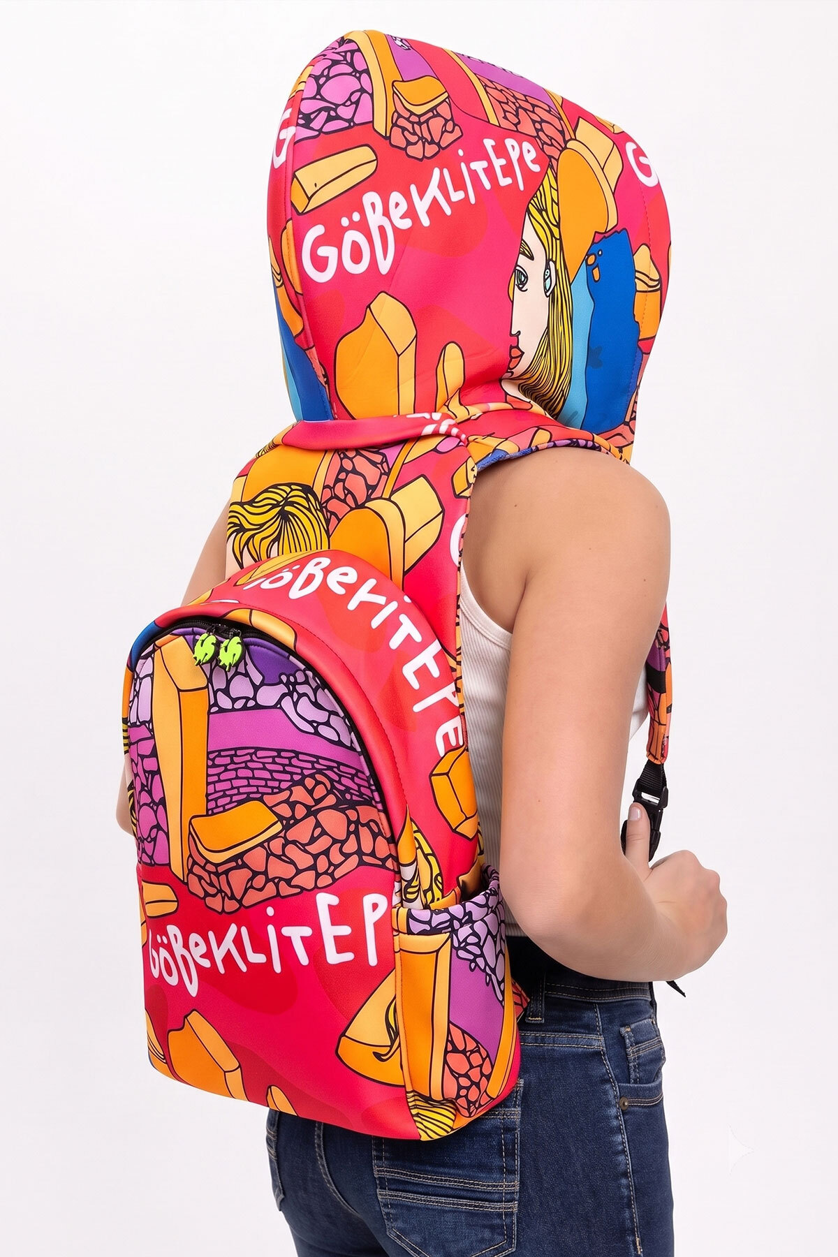 Göbeklitepe İkigai City Series Scorecard Gift Removable Hooded Lightweight Large School Backpack