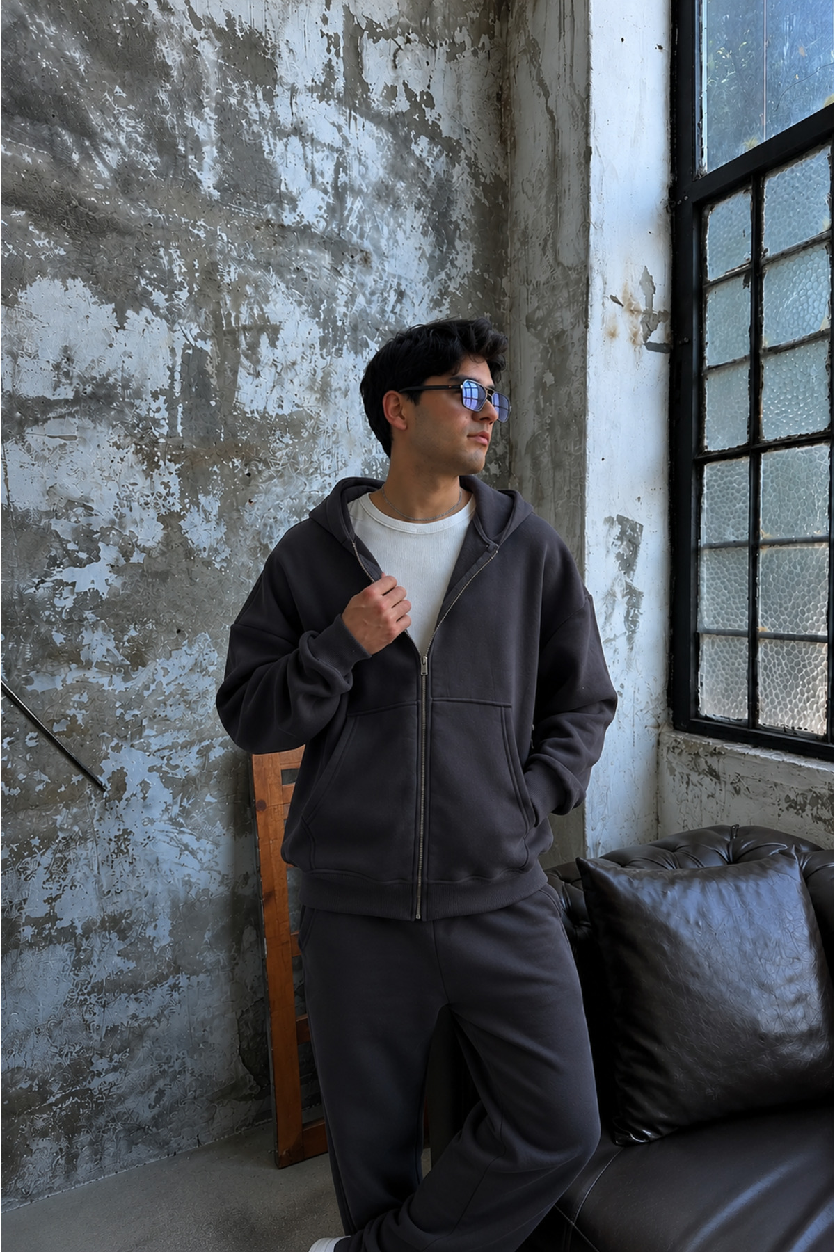 YAKAMEL Erkek Unisex Model Basic 3İplik Kapşonlu Hırka görsel 3
