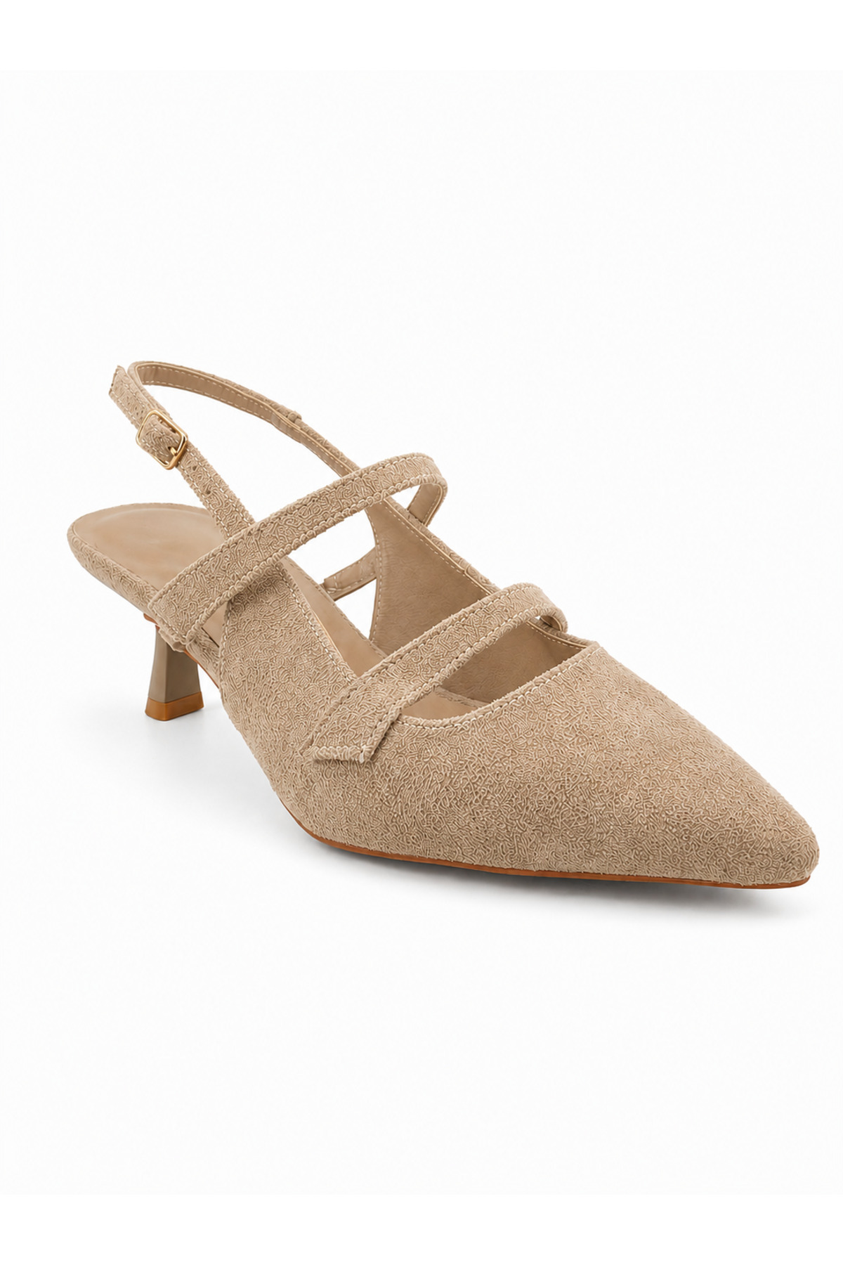 Rexba Vizon Süet Slingback Kadın Topuklu Ayakkabı Sivri Burun Kitten Heel Kısa Topuk Ofis Günlük Davet Şık Ayakkabı