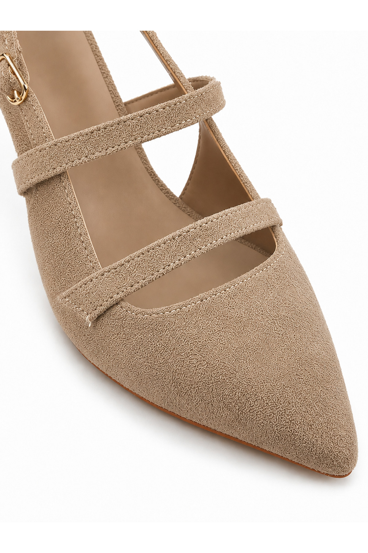 Rexba Vizon Süet Slingback Kadın Topuklu Ayakkabı Sivri Burun Kitten Heel Kısa Topuk Ofis Günlük Davet Şık Ayakkabı görsel 3