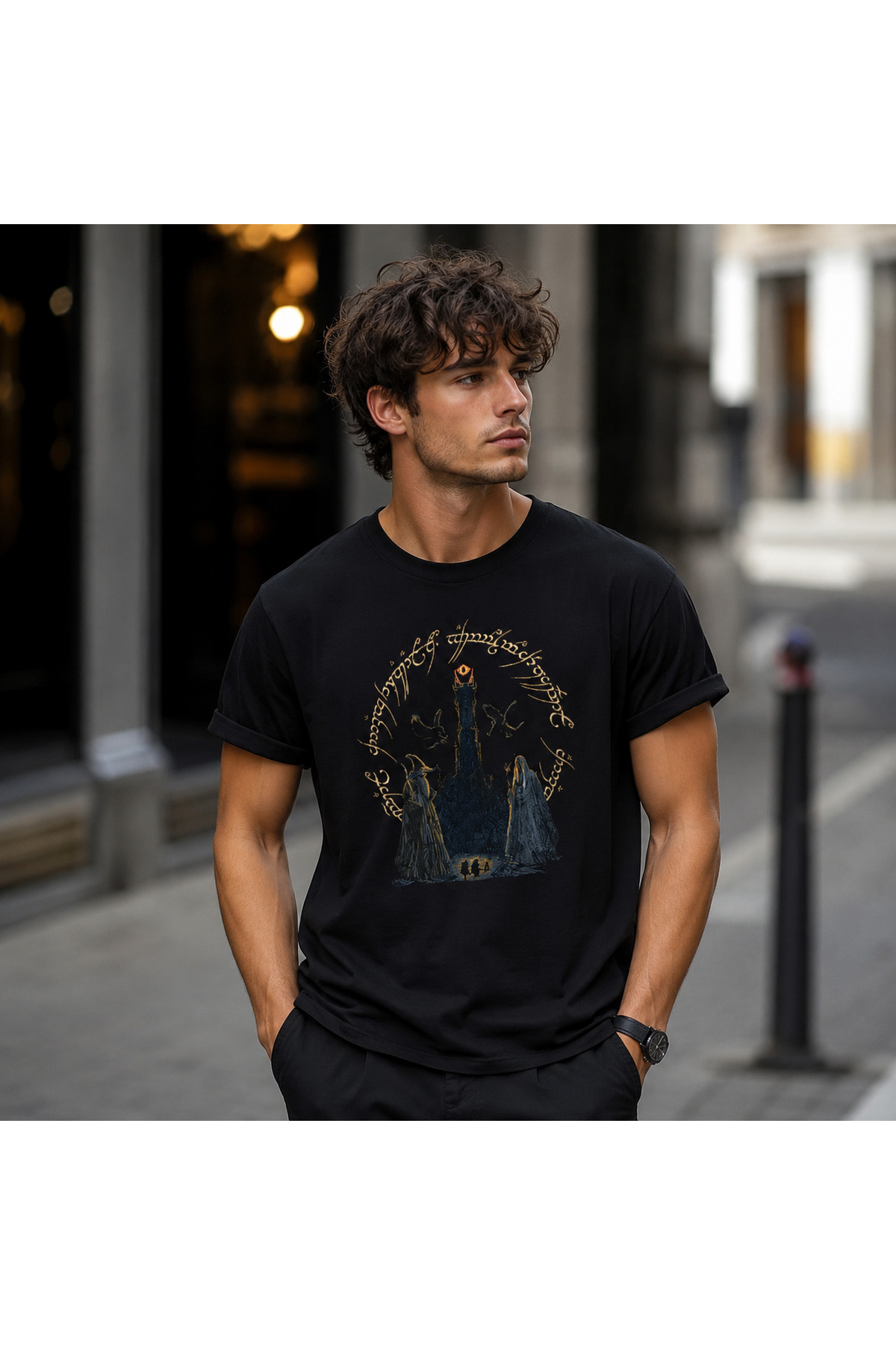 Lotr Lord of the Rings Characters Printed 100% Cotton Oversized Black T-shirt