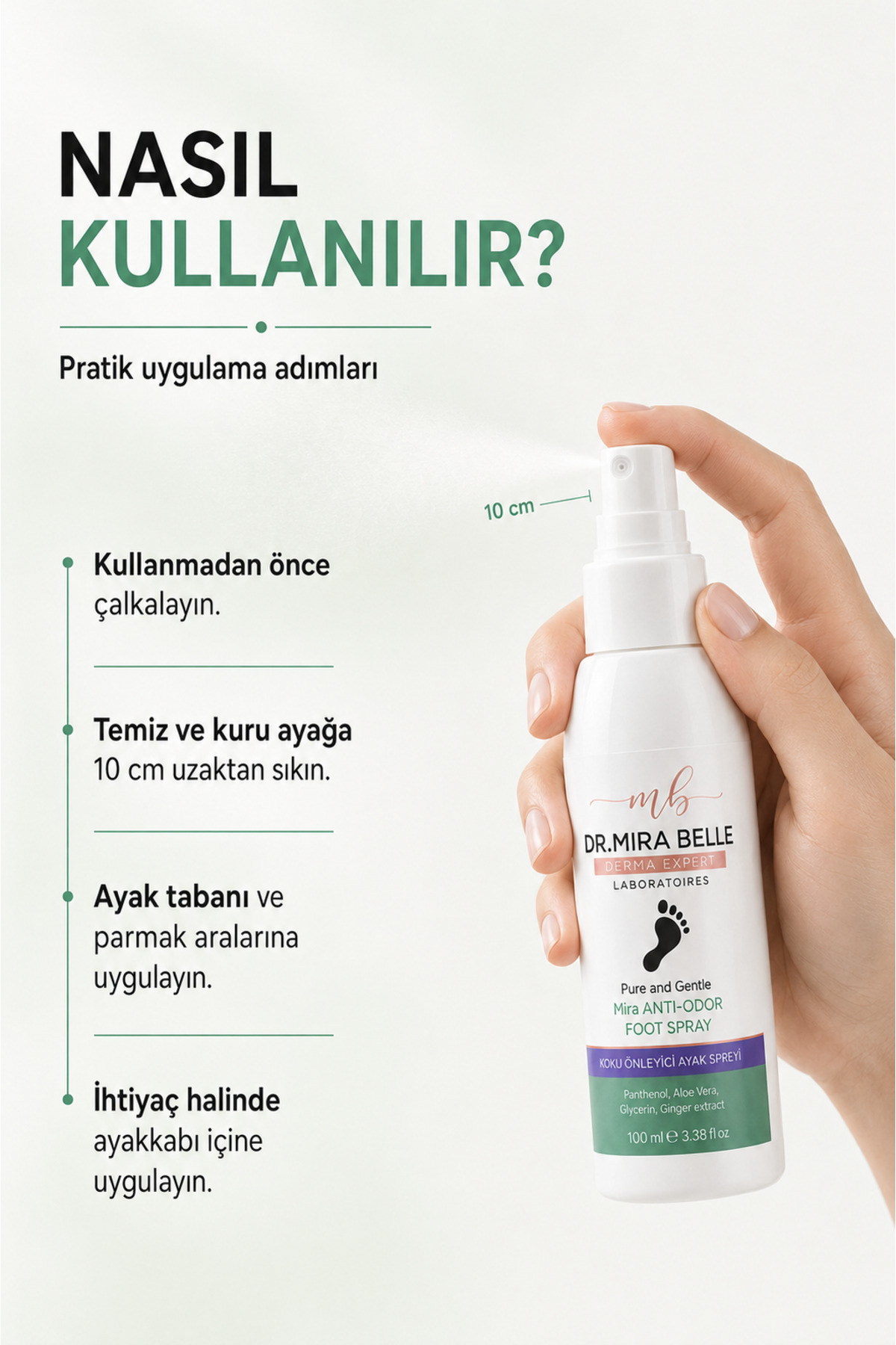 Mira Koku ve Karşıtı Terleme Önleyici Zencefil & Nane Özlü Ayak Spreyi 100 ml — DDE-BDY-FOOTSPRAY-100ML — تصویر 7 از 7