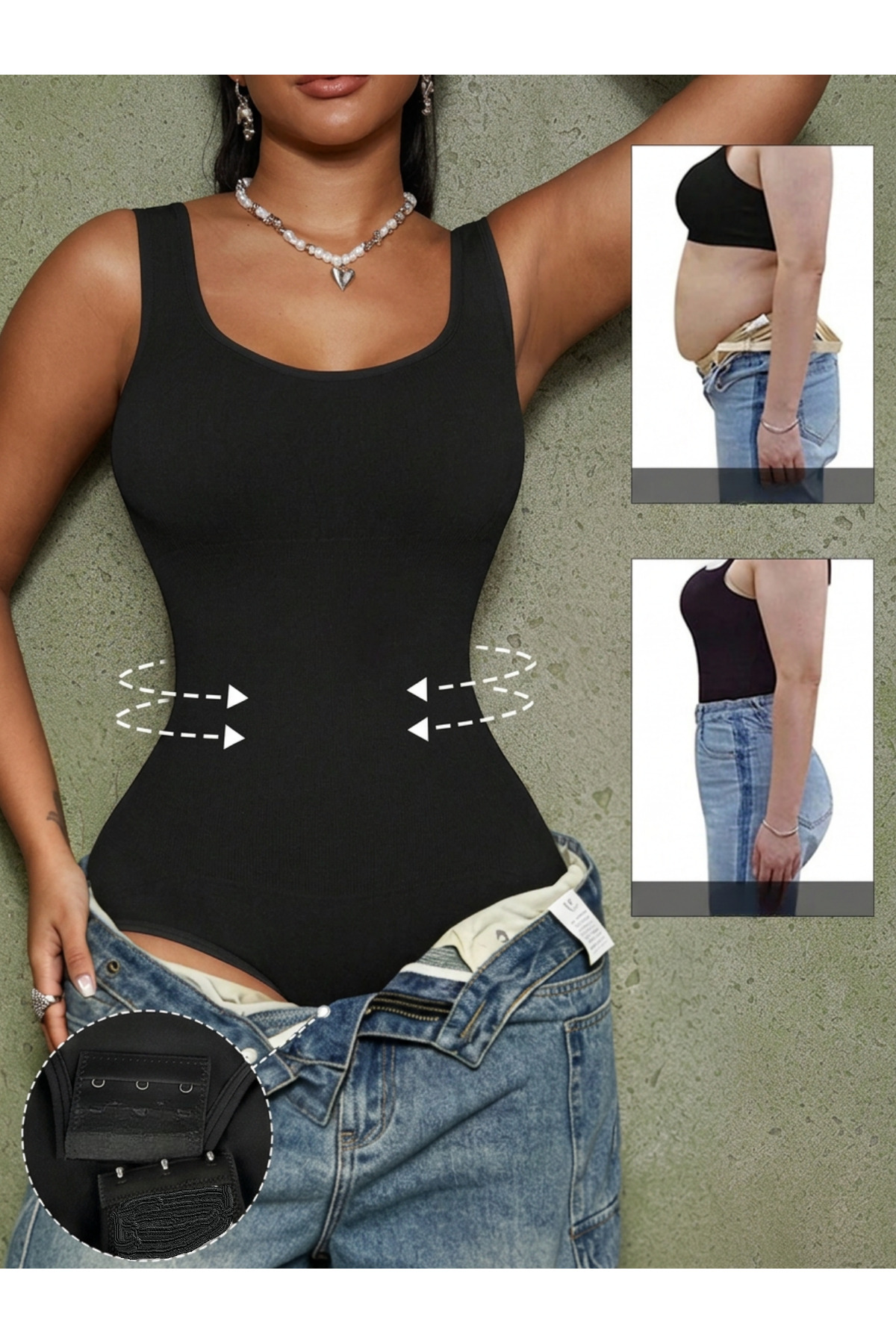 MİSTİRİK Morcia Model Kalın Askılı Seamless Toparlayıcı Ve Sıkılaştırıcı Çıtçıtlı Zıbın Korse Siyah Renk