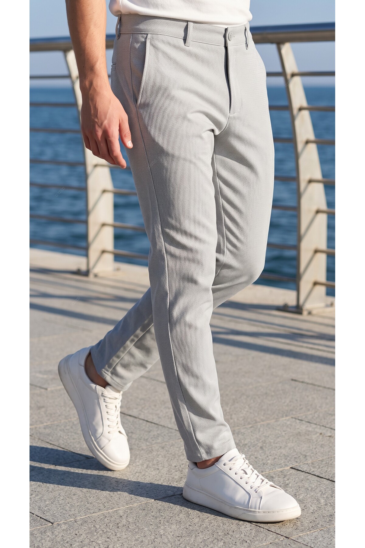 Gussi Erkek Gri Renk Kaliteli Esnek Likralı Slim Fit Keten Pantolon görsel 4