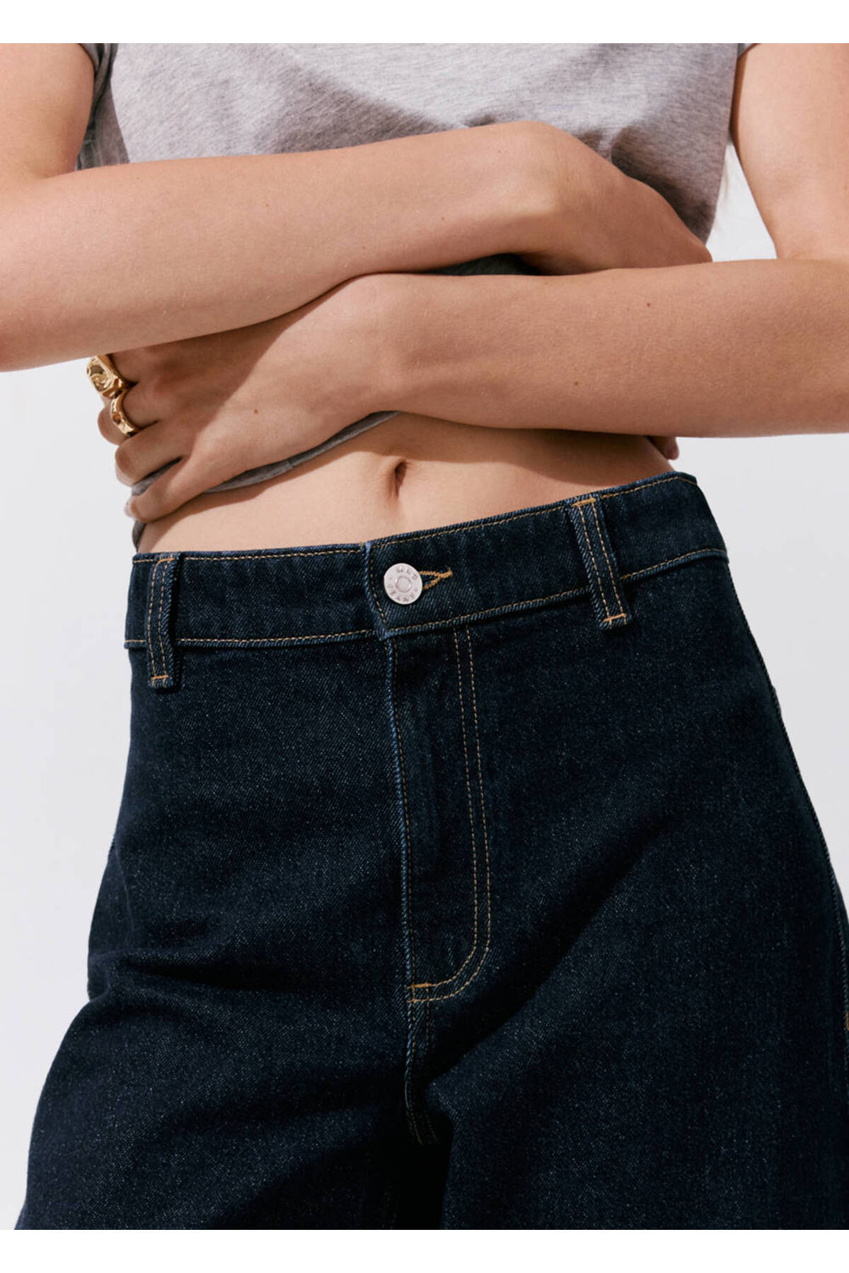MANGO Woman Catherin yüksek belli culotte jean pantolon görsel 8