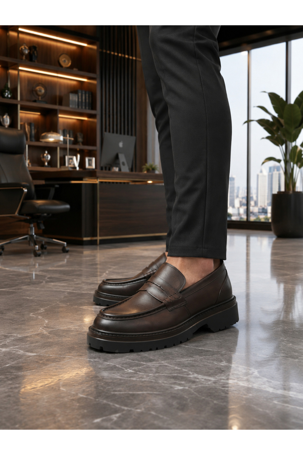 Milano Saphir Erkek yüksek tabanlı (+5 cm) İç Dış Hakiki deri %100 garantili Loafer ayakkabı