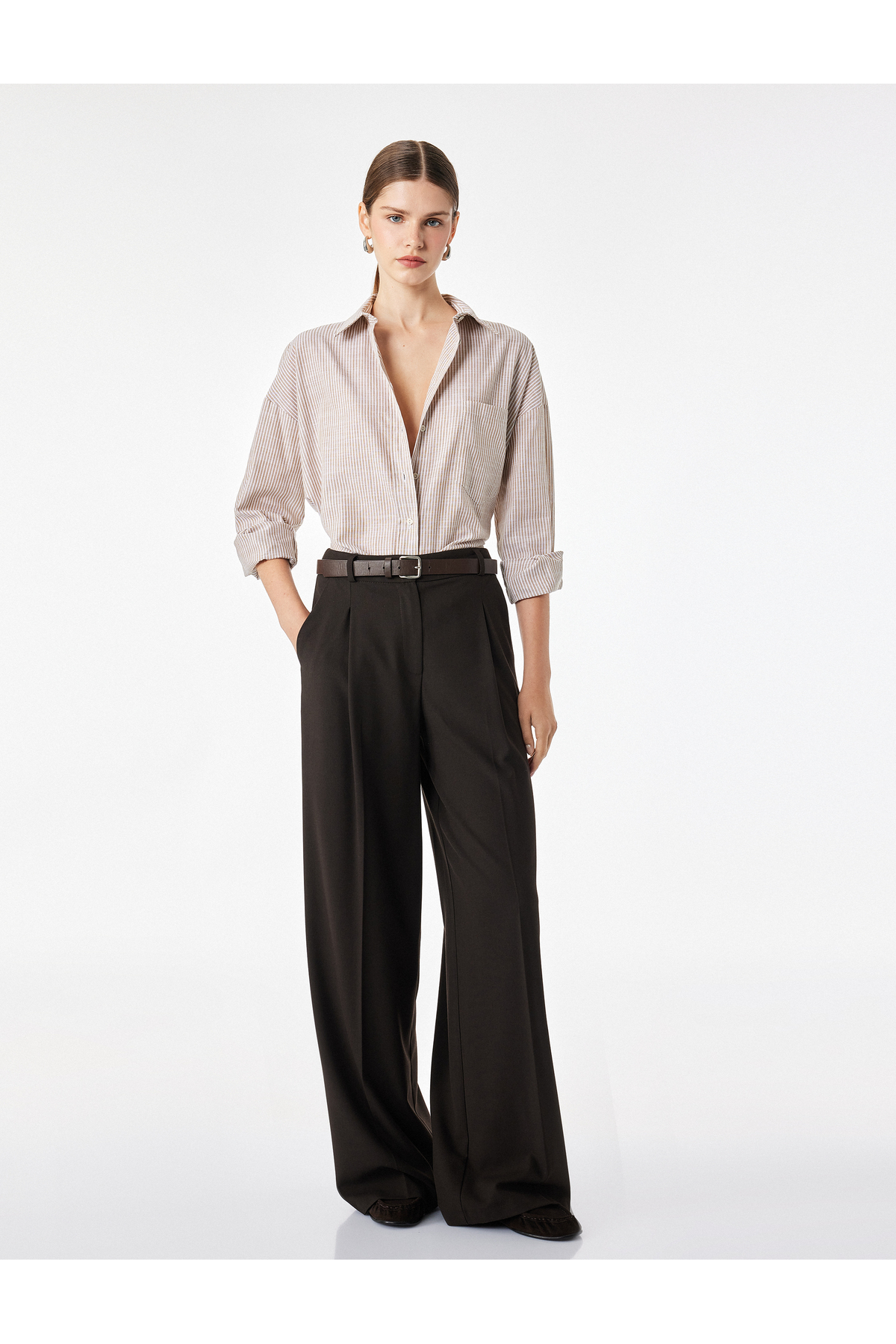 Koton Cotton Classic Collar Buttoned Long Sleeve Oversize Shirt with Pocket Detail