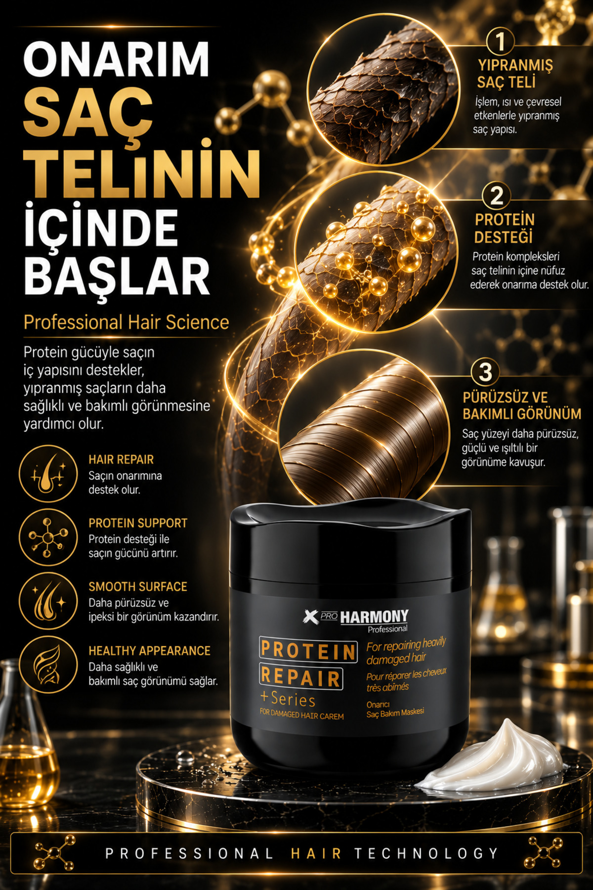 Protein Repair Hair Cream Onarıcı Saç Bakım Maskesi 500 ml — XPH-8682887911024 — تصویر 7 از 8