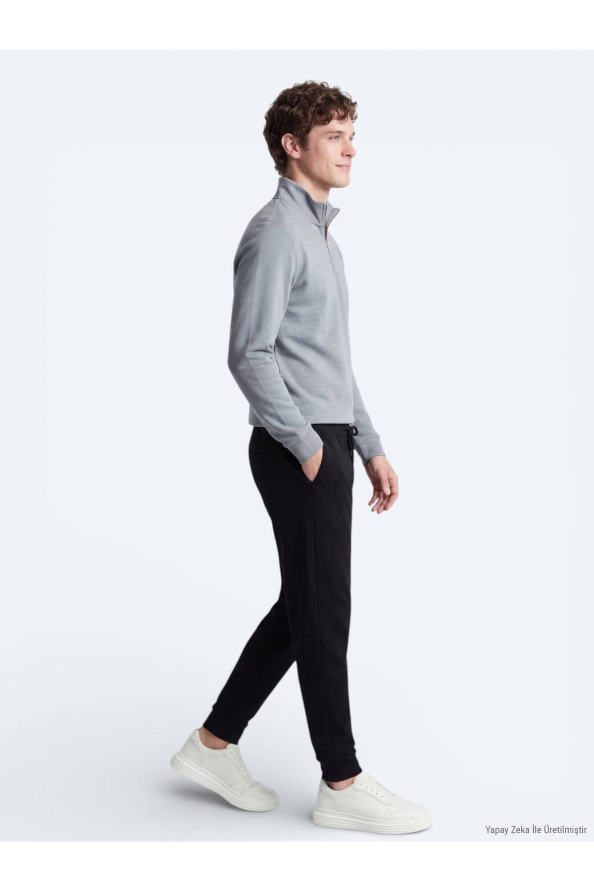 Gri Dik Yaka Düz Sweatshırt — رنگارنگ 10157427 — تصویر 4 از 6