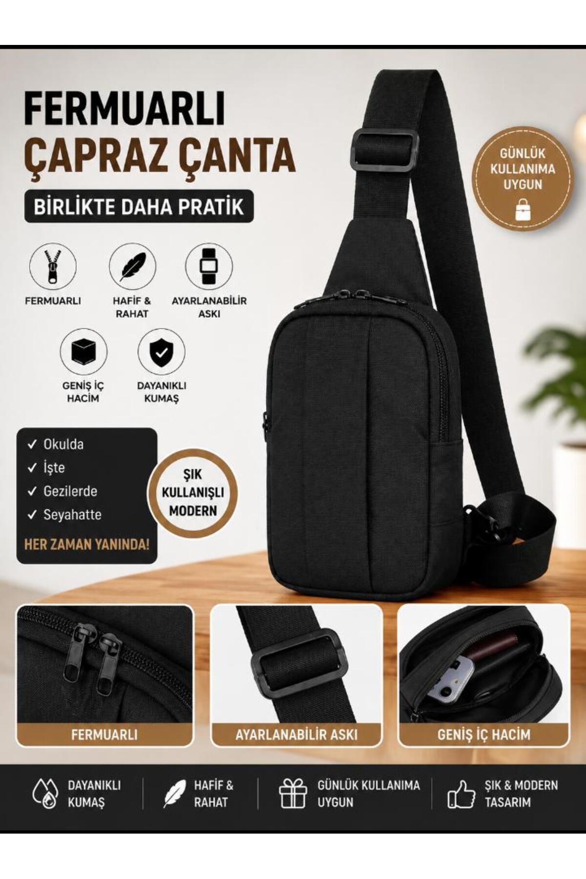 Sofia Kadın Günlük Üniversite Askılı Crossbag body Siyah Bel Çantası