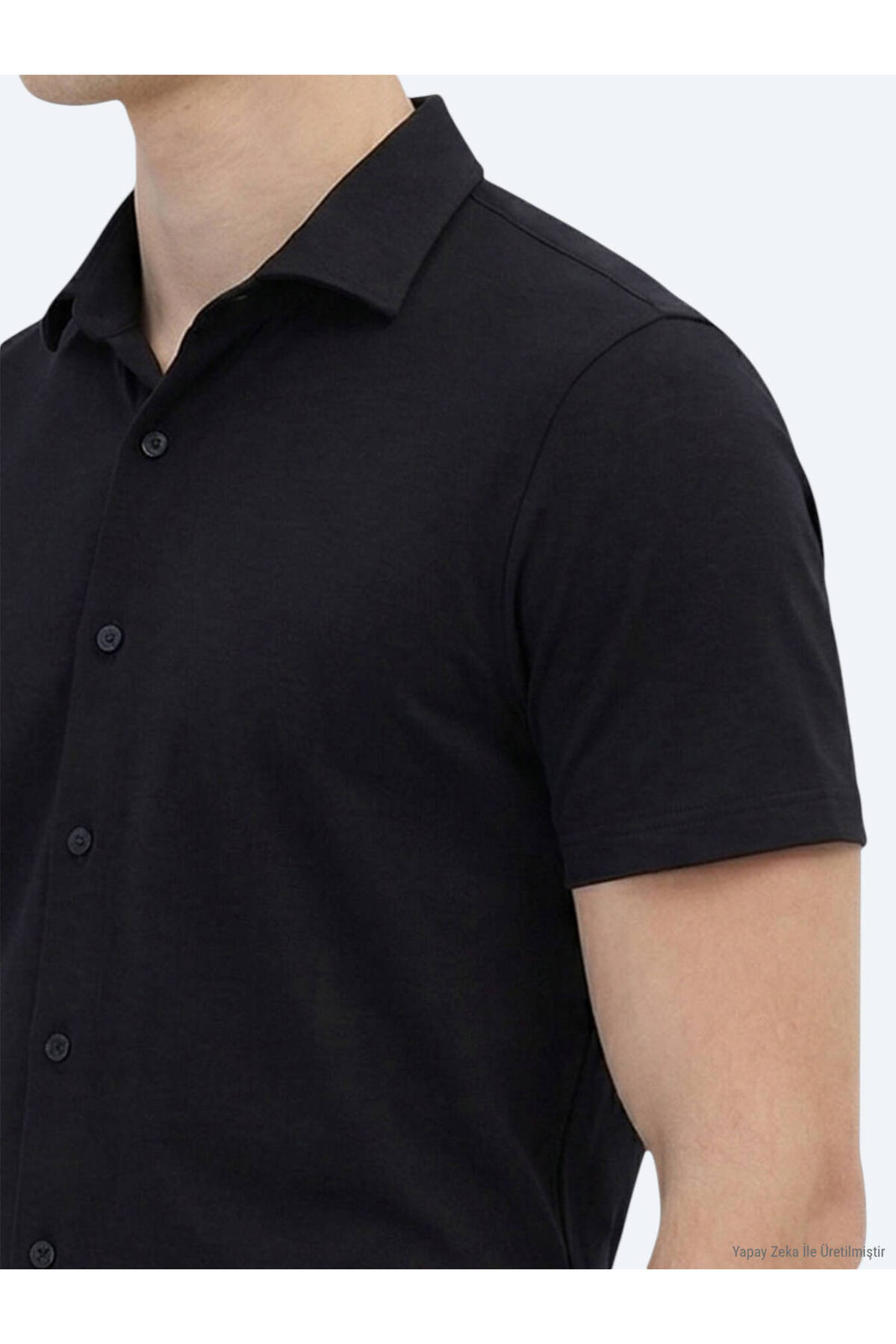 Siyah Düz Regular Fit Kısa Casual Gömlek — مشکی 10153810 — تصویر 3 از 6