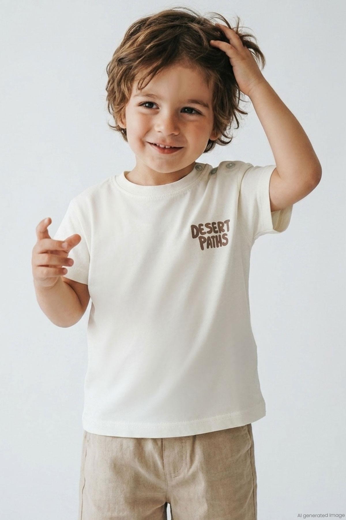 Breeze Boy's T-Shirt with Embossed Desert Adventure Theme and Printed Back, Ages 1-4, Ecru