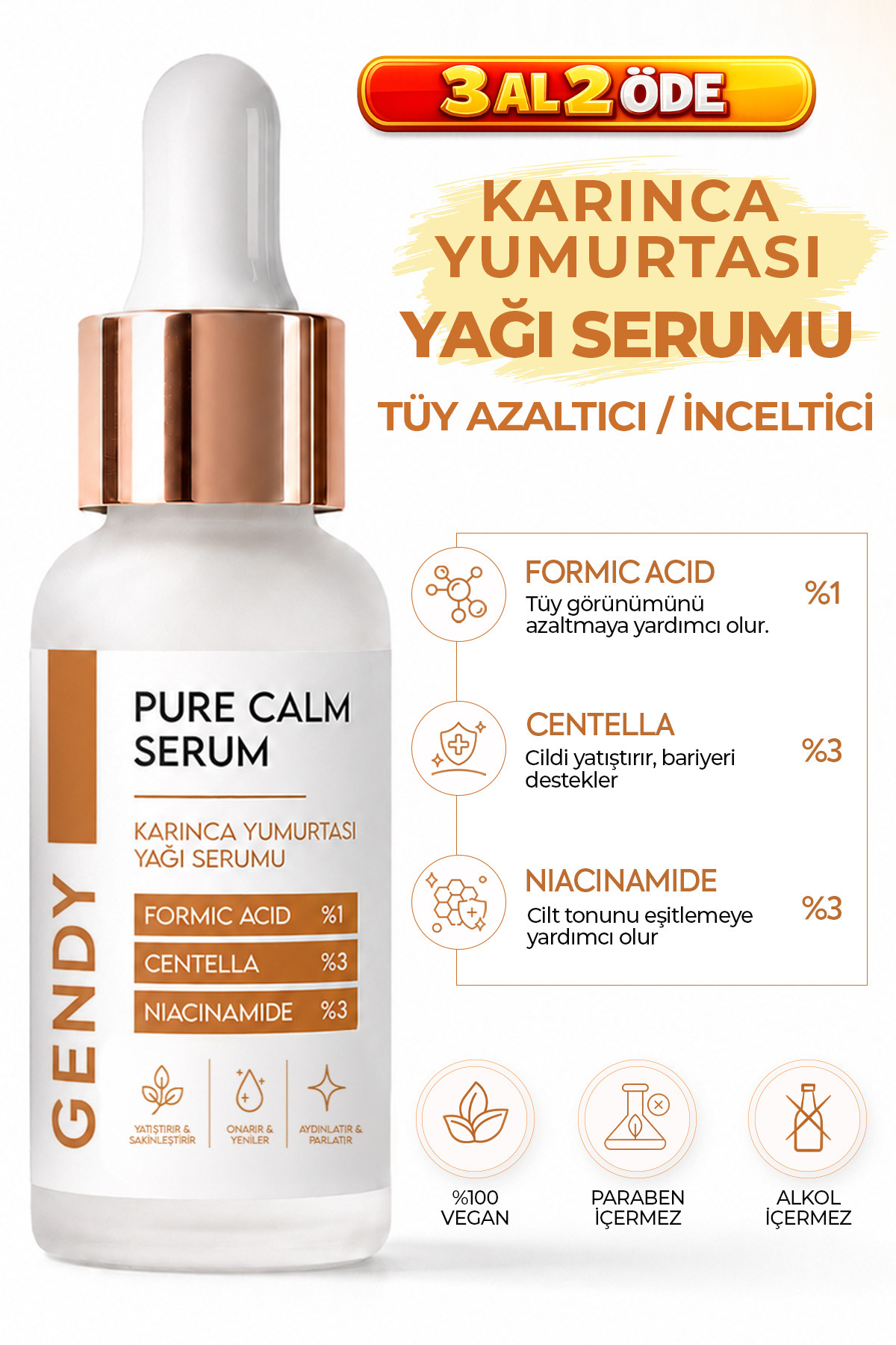 GENDY Karınca Yumurtası Yağı Serumu - Formic Acid %1, Centella %3, Niacinamide %3, Aloe Vera %10, Vitamin E %1 | 30 ML — GENDY-SRM-PRC