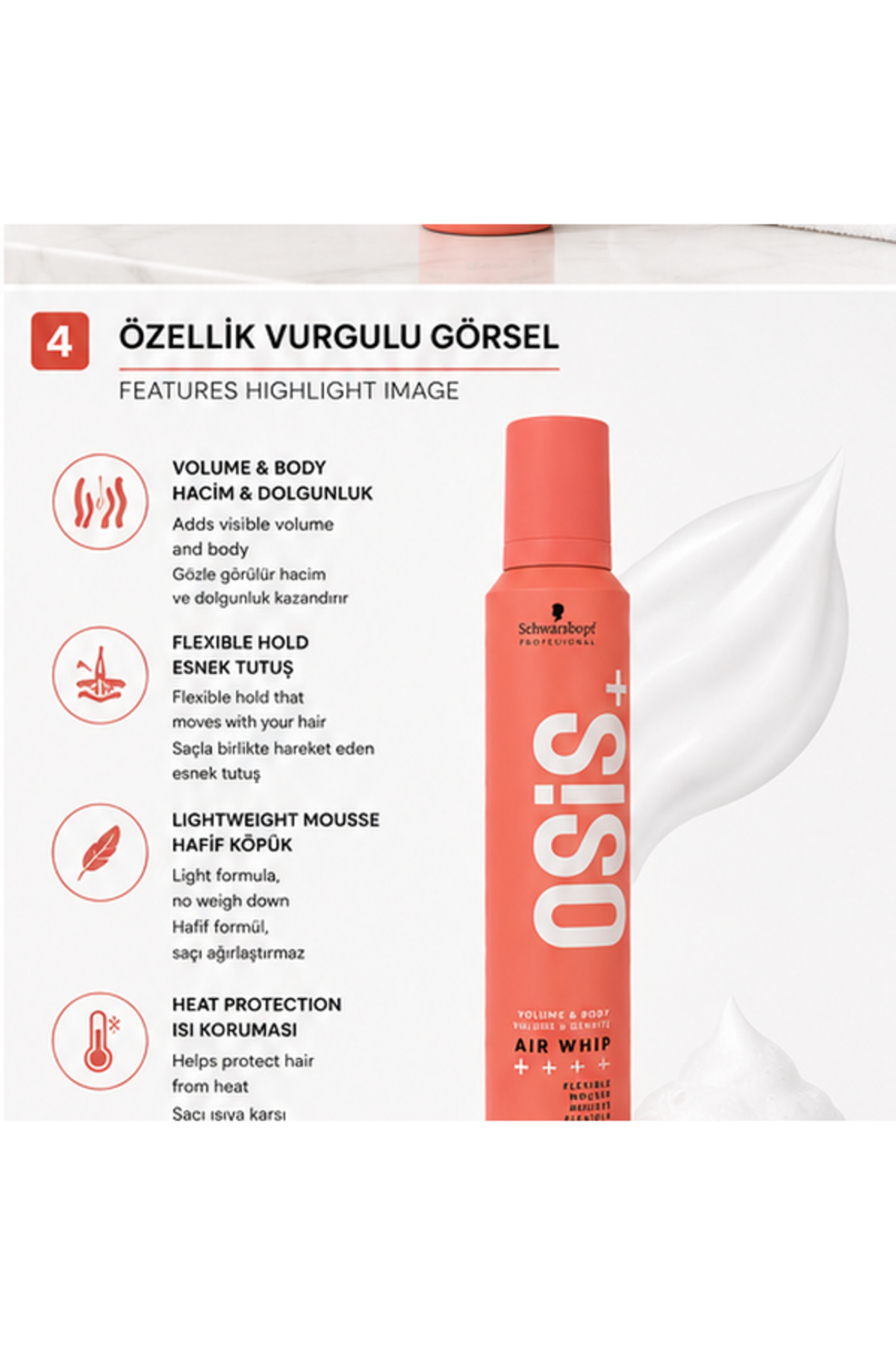 OsisAir Whip Hacim Veren Esnek Saç Köpüğü 200 ml — 45685ıuı — تصویر 4 از 5