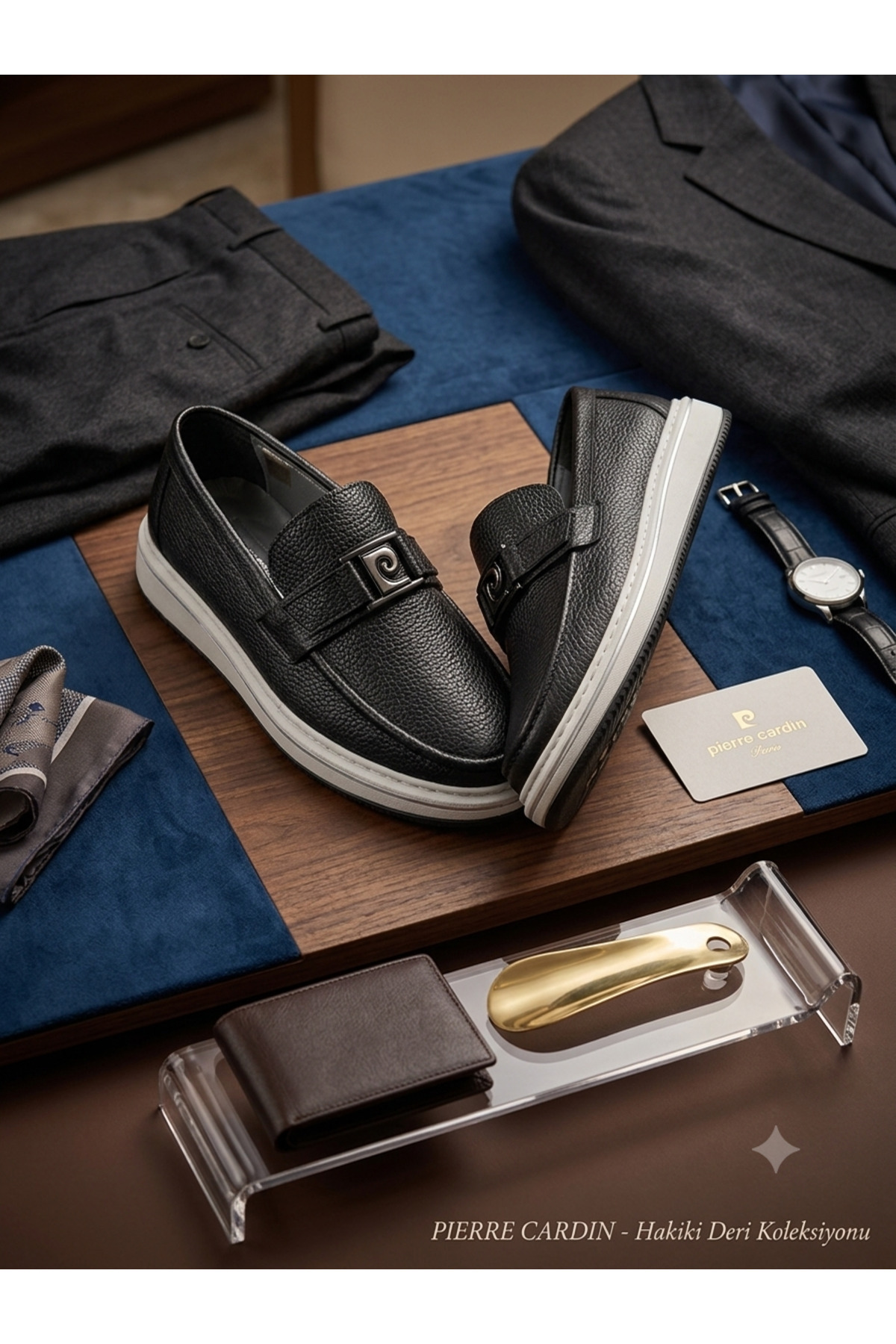 Pierre Cardin Erkek Siyah Hakiki Deri Loafer Günlük Ayakkabı Kalın Taban Hafif Özel Seri Tarz Model görsel 3