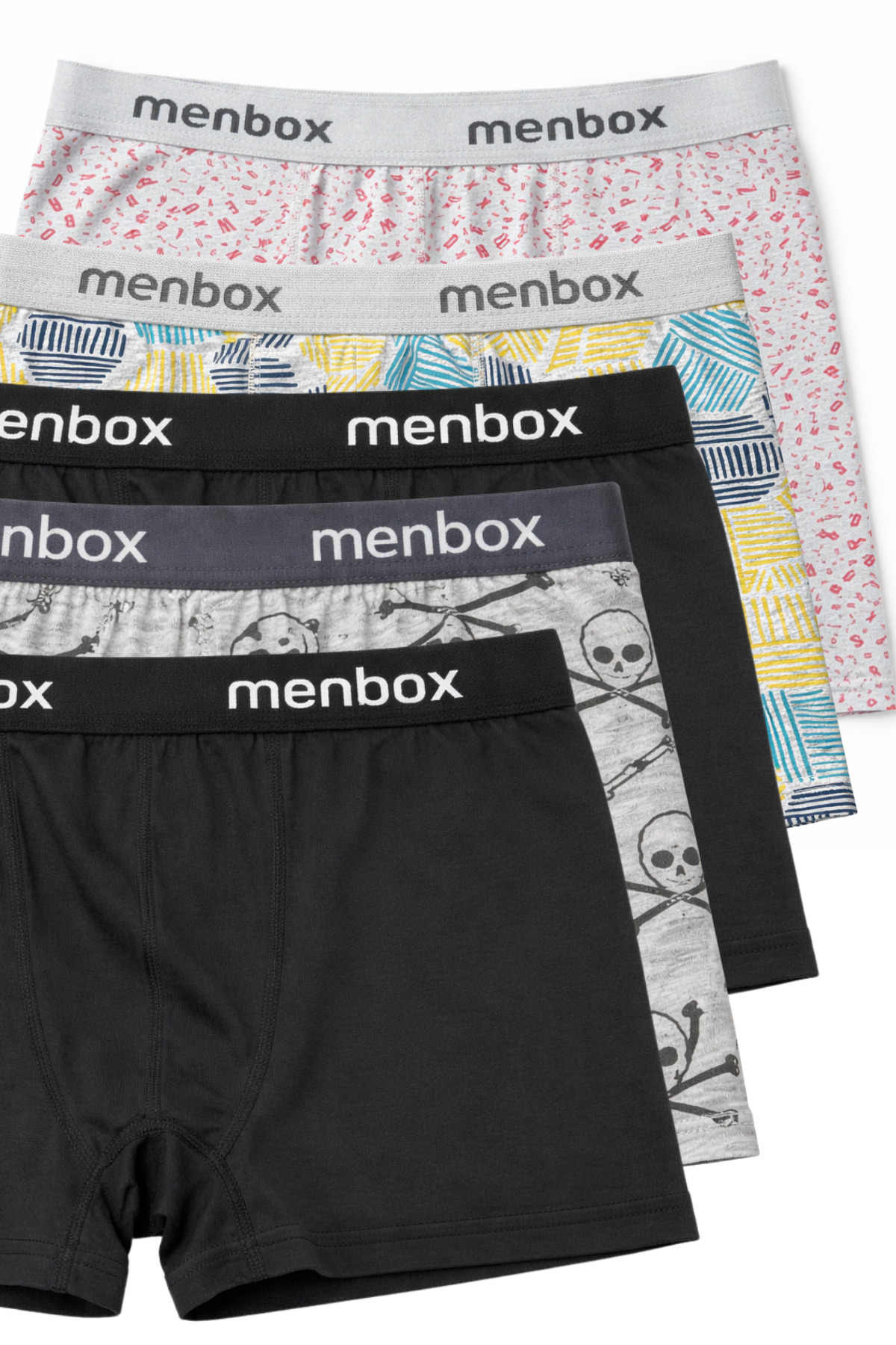 MENBOX Men's 5-Piece Patterned Lycra Stretch Fabric Boxers - Body-Fitting Fit
