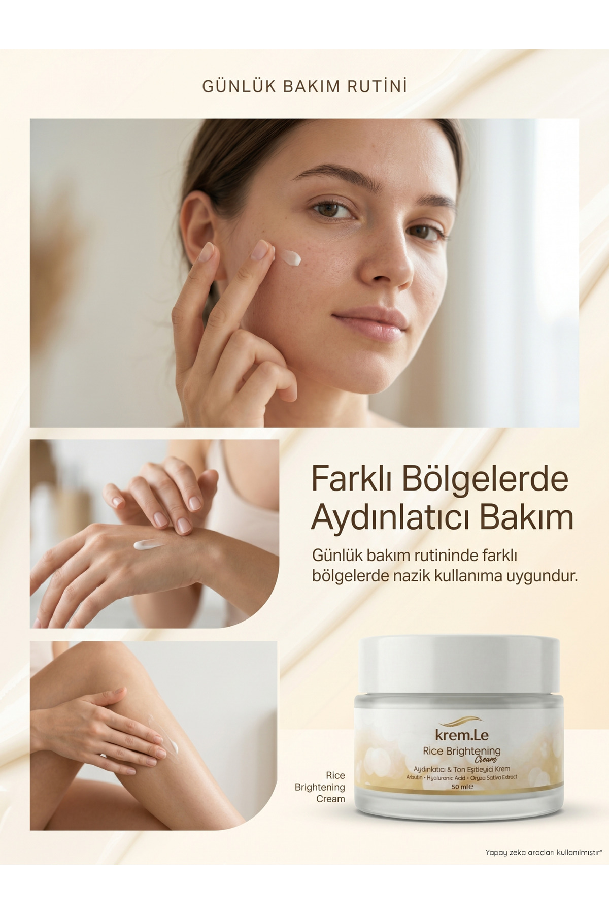 Pirinç Özlü Cilt Beyazlatıcı Aydınlatıcı Ton Eşitleyici Krem - Rice Brightening Cream 50 ML — 0050 — تصویر 5 از 6