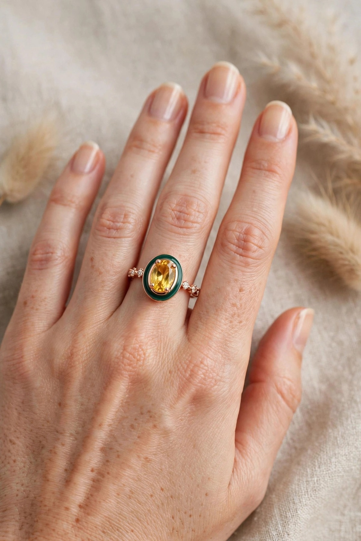 Natural Jewelleryy Kadın 925 Ayar Gümüş Sitrin Doğaltaşlı Yüzük görsel 6