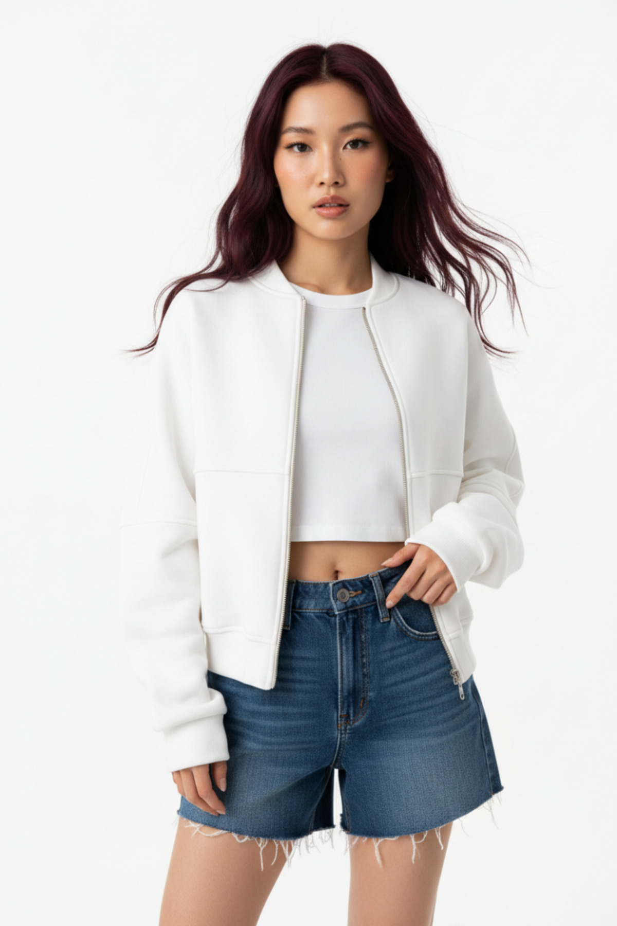 Runades Kadın Basic Oversize Fermuarlı Günlük Bomber Ceket görsel 5