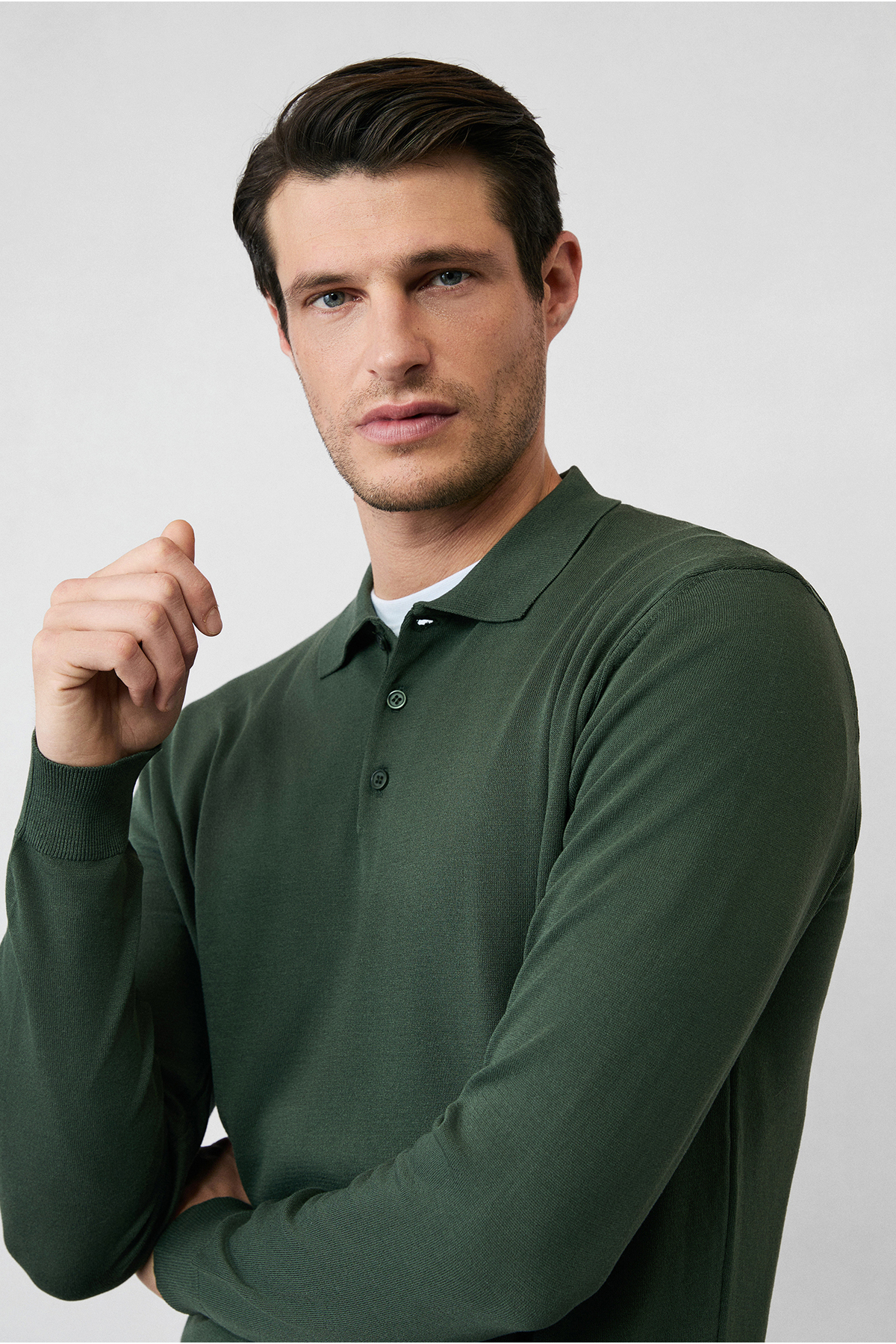 Kiğılı Regular Fit Düğmeli Polo Yaka Triko Kazak — خاکی KKBSD178DZ001