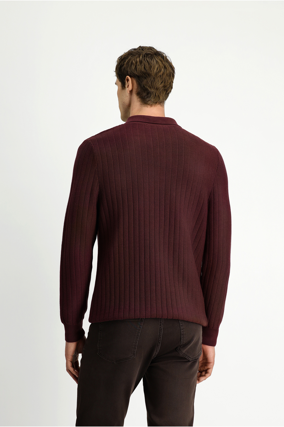 Kiğılı Polo Yaka Regular Fit Desenli Fermuarlı Pamuklu Triko Kazak görsel 6