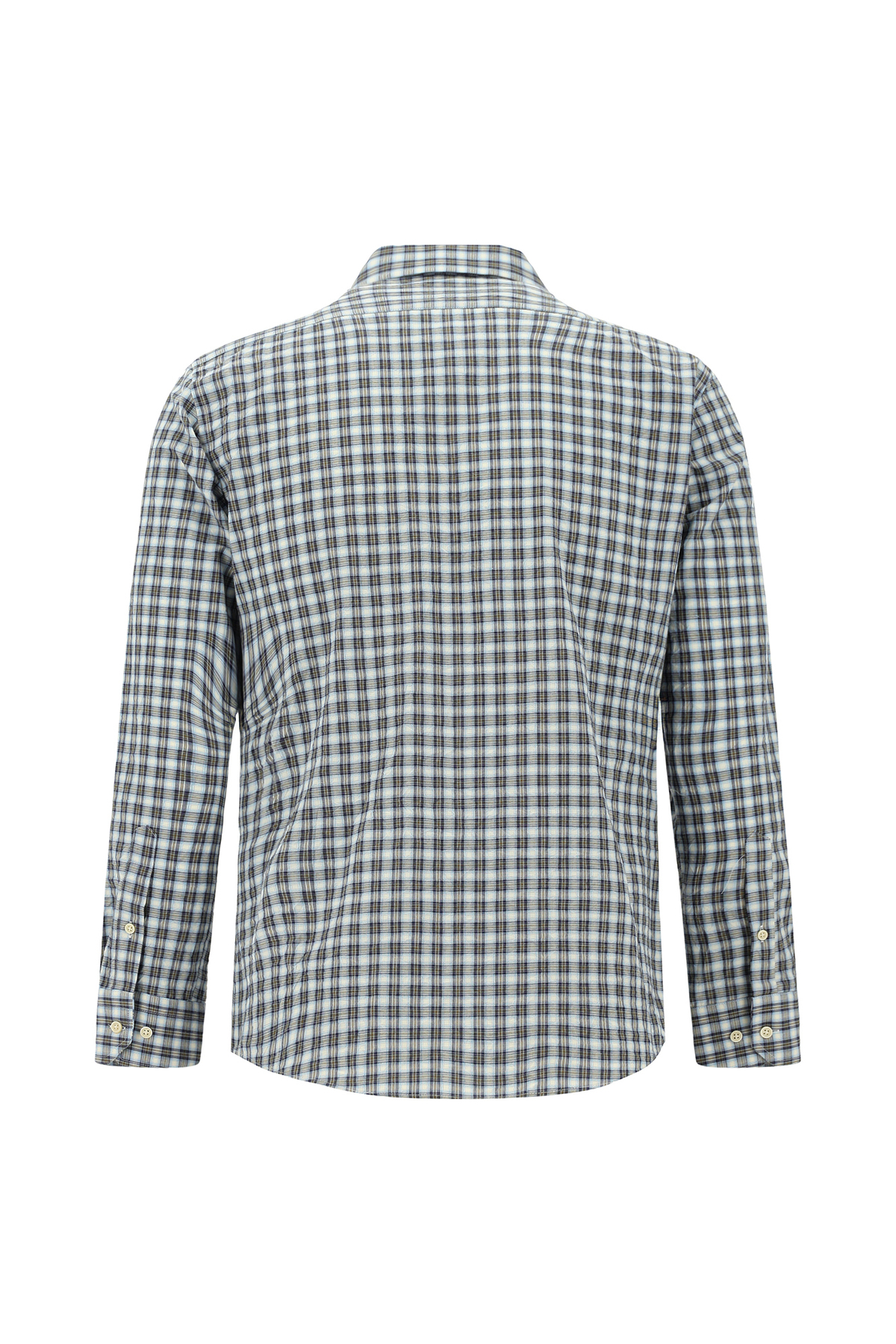 Uzun Kol Slim Fit Dar Kesim Düğmeli Yaka Pamuk Ekose Gömlek — آبی AY2546C0EK001 — تصویر 2 از 3