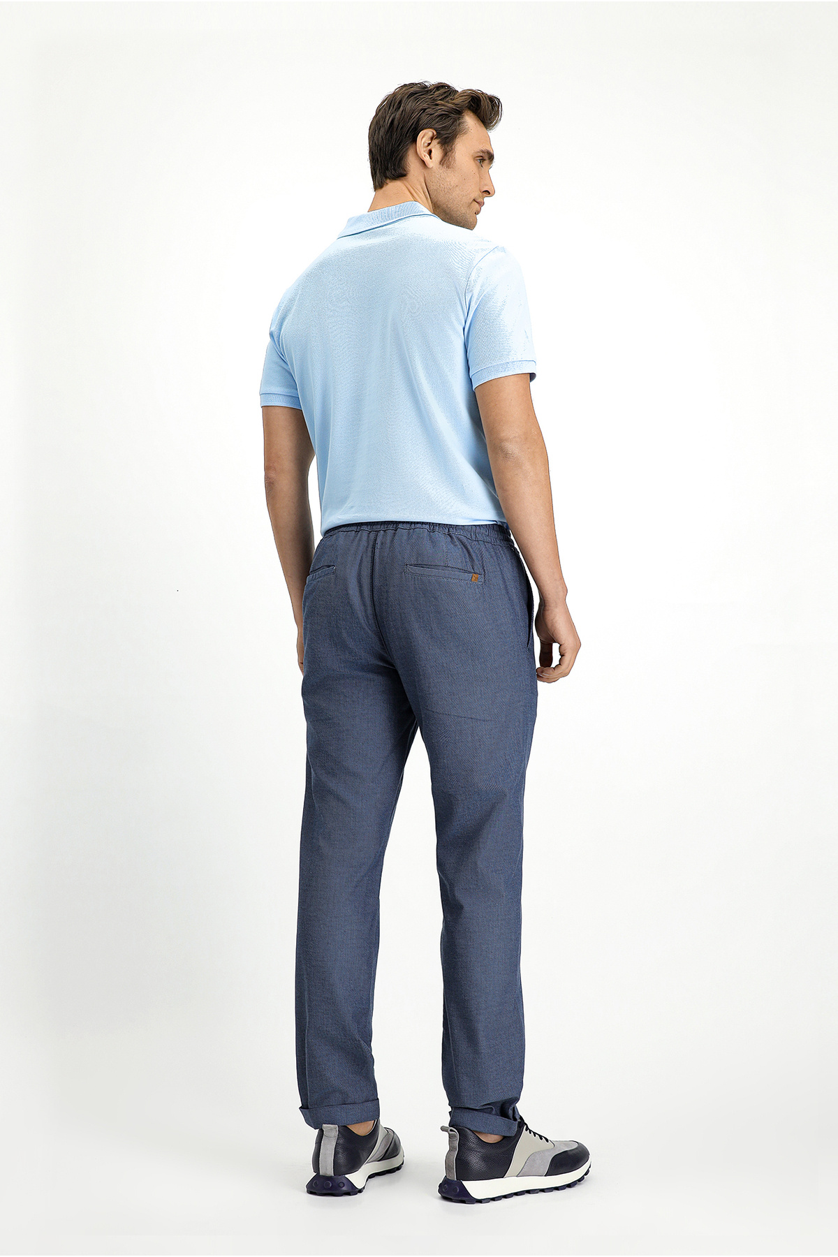 Slim Fit Dar Kesim Desenli Beli Lastikli İpli Likralı Jogger Pantolon — آبی KY2537D0DZ005 — تصویر 6 از 7