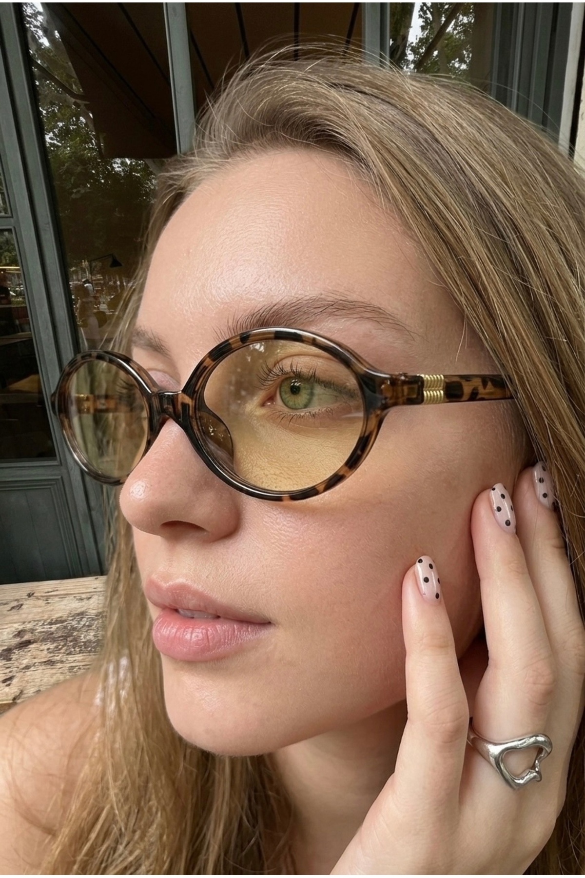 Eyesofia Oblamow Bat Unisex Leopar Çerçeveli Nude Ultra Hafif Uv400 Filtreli Güneş Gözlüğü görsel 5