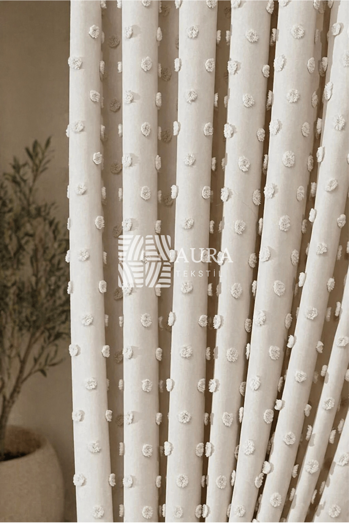 Linen Textured Pompom Ecru Backdrop Curtain , Straight Planting , Tassel Backdrop Curtain , Linen Backdrop Curtain