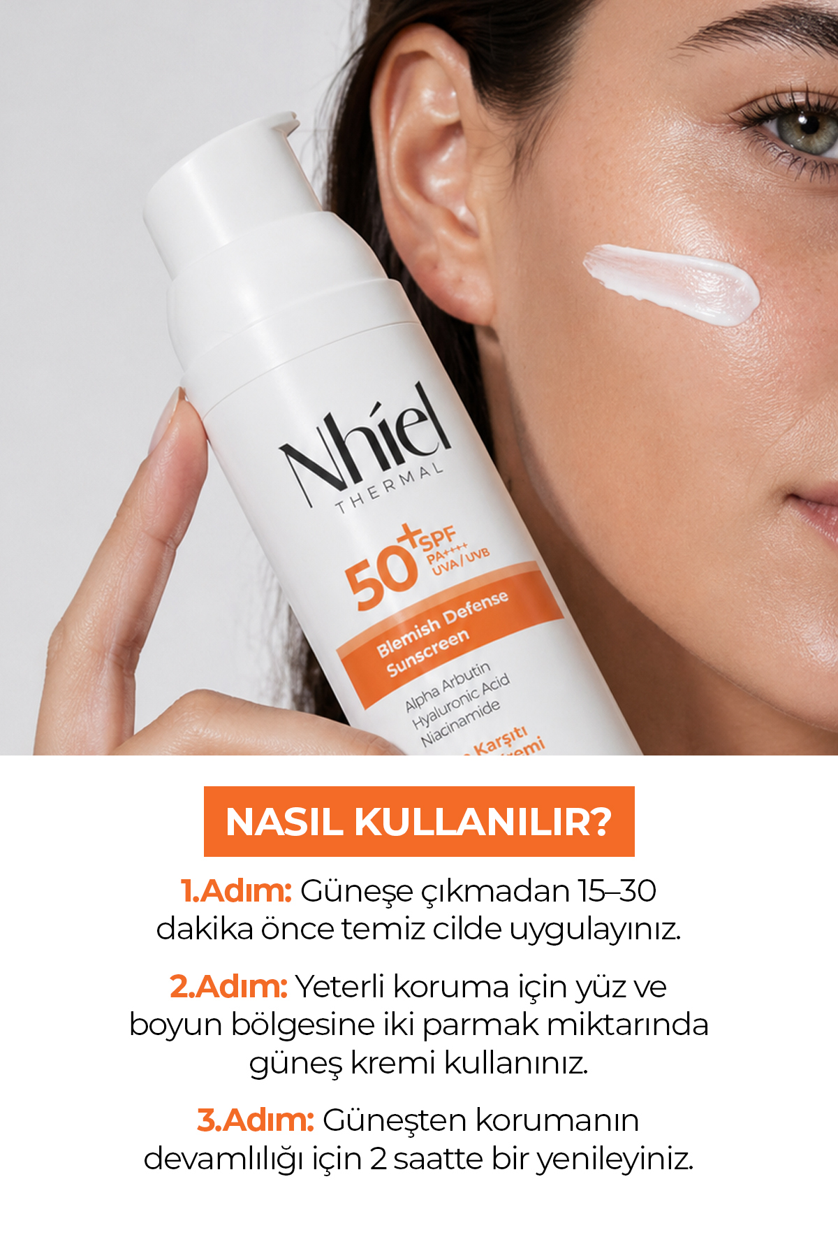 Leke Karşıtı ve Bariyer Güçlendirici SPF 50+ PA++++ Güneş Kremi 50 ml (Yeni Nesil Filtreler, Alfa Arbutin) — NT202 — تصویر 6 از 7