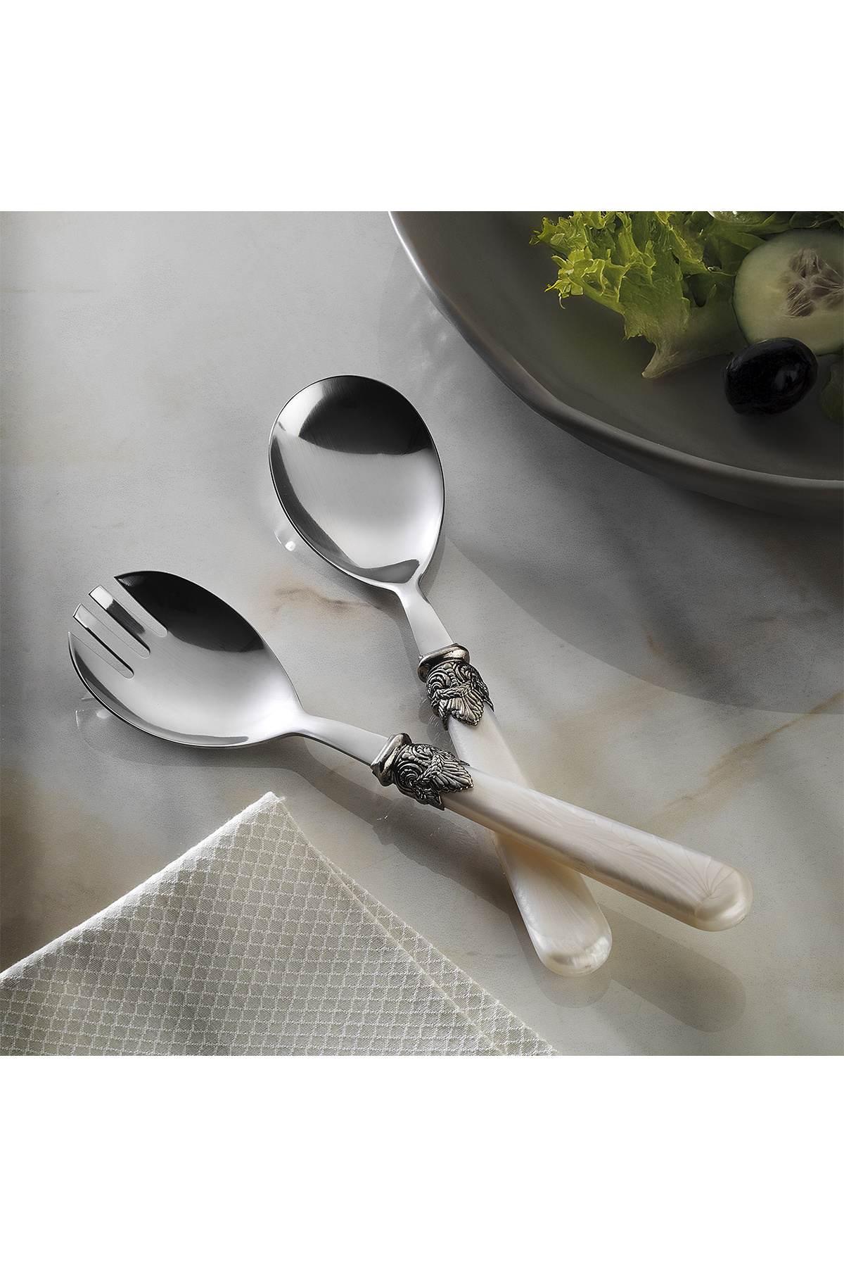 Positano 2-Piece Salad Serving Set Cream