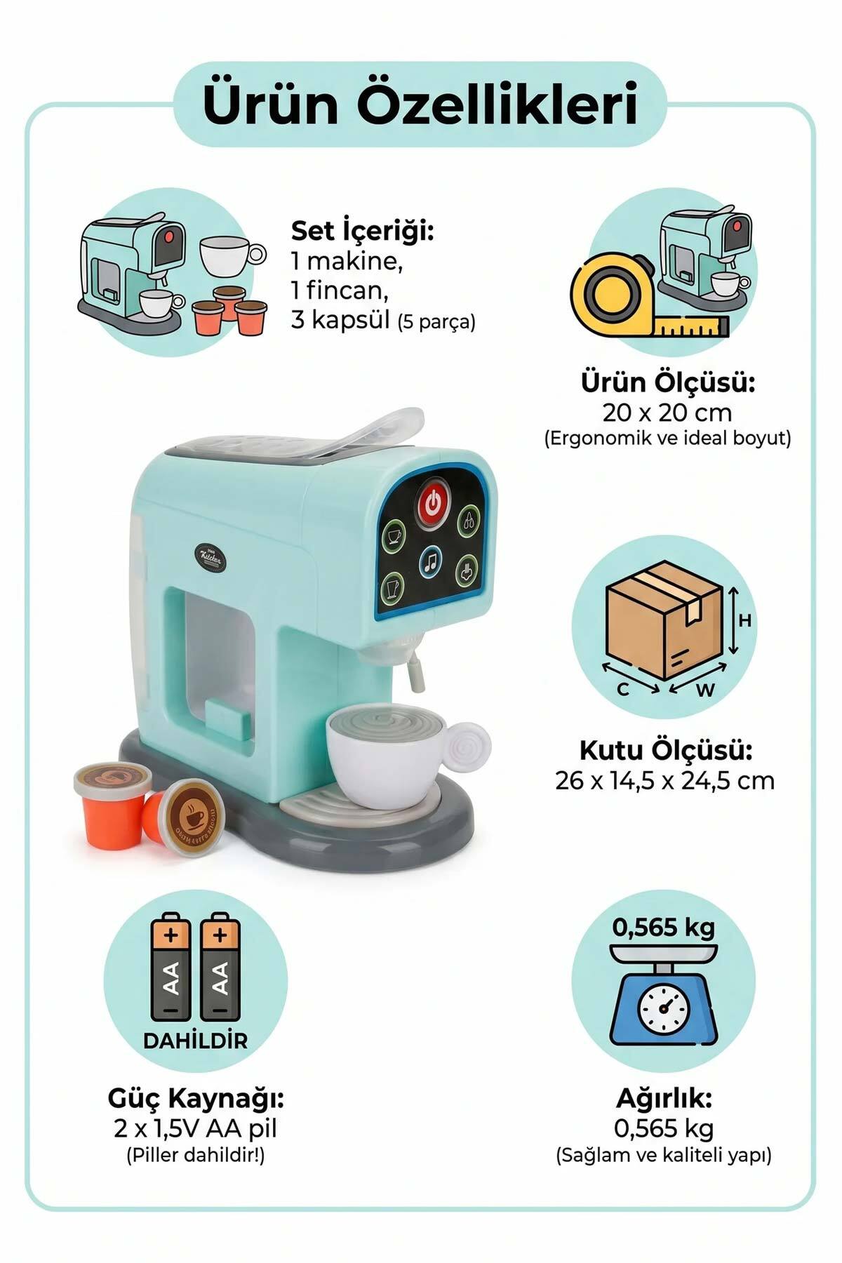 Feyza Oyuncak Little Chef Sesli ve Işıklı Kapsül Kahve Makinesi