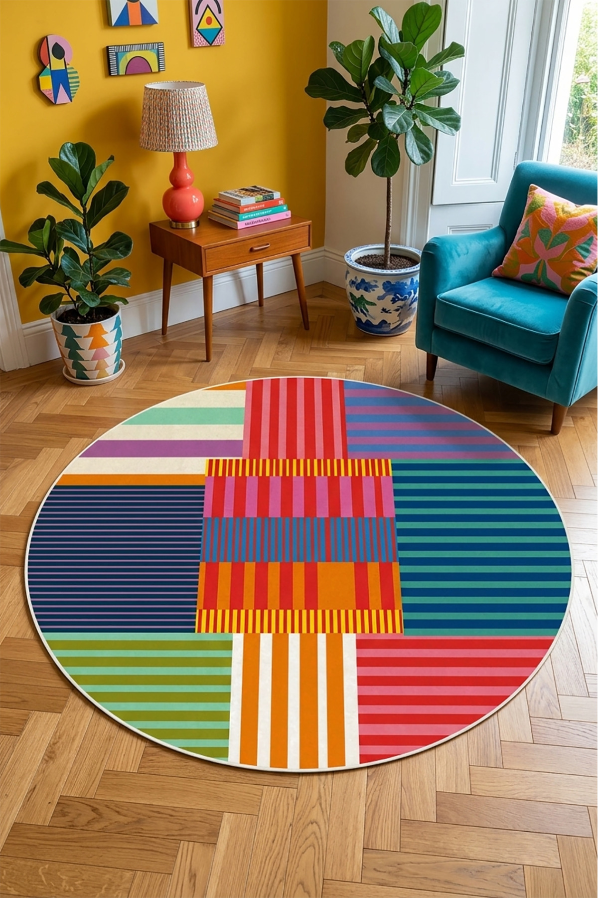 Digital Anti-Slip Washable Colorful Pattern Round Living Room Rug Kitchen Rug Aisle Carpet Runner