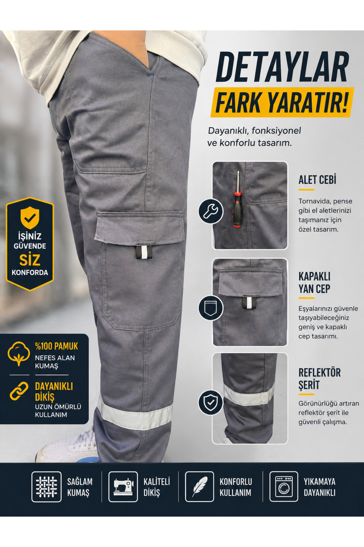SaglamKıyafetler Yazlık İş Pantolonu %100 Pamuklı Ağ Takviyeli - Fiyatı, Yorumları