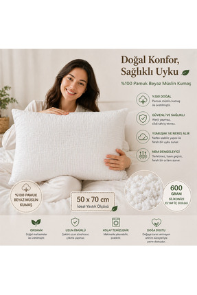HOMEPLUS GOLD COLLECTİON Müslin Yastık 50x70 cm %100 Pamuk Doğal Nefes Alan 6...