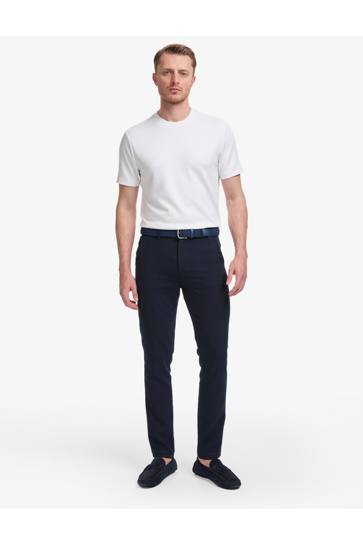 شلوار کتان اسلیم فیت سرمه‌ای با کمر کشی ۵۰۳۲۰۸۲۲-VR033 پیر کاردین شلوار Pierre Cardin