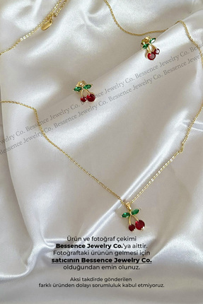 Bessence Jewelry Co Xuping 14K Gold VIP Zarif Kiraz Tasarım Kolye ve Küpe Kom...