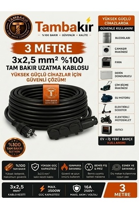 r Rosso Levanto Çamaşır Makinası Güç Kablosu Uzatma - 3 m, 3'lü Grup Priz ve ...