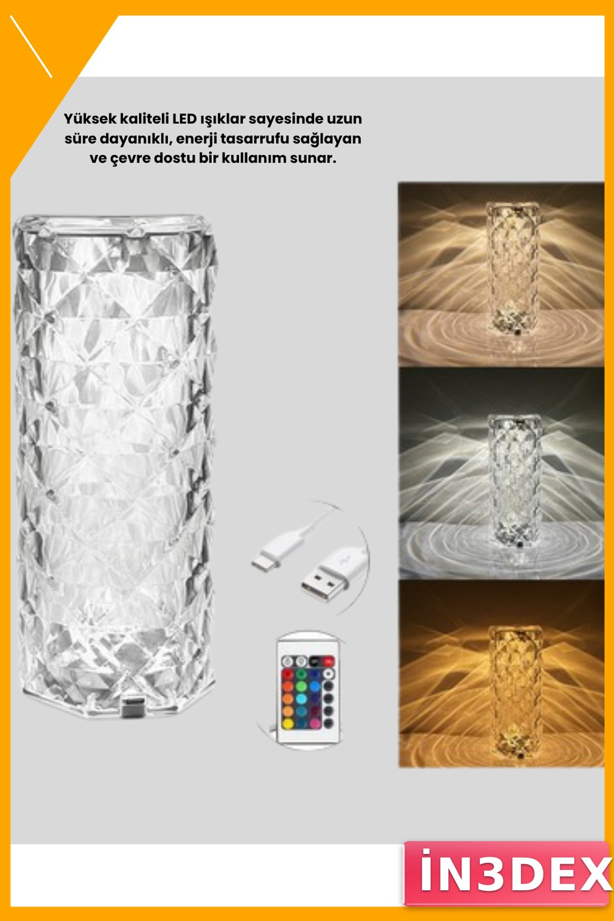 RGB LED Masa Lambası 16 Renk Uzaktan Kumandalı Kristal Gece Lambası
