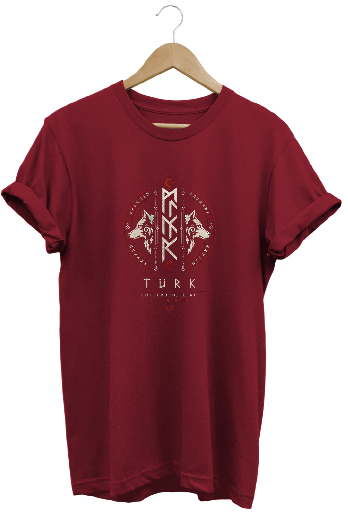 Göktürk Turkish Written and Double Graywolf Printed Special Design T-Shirt